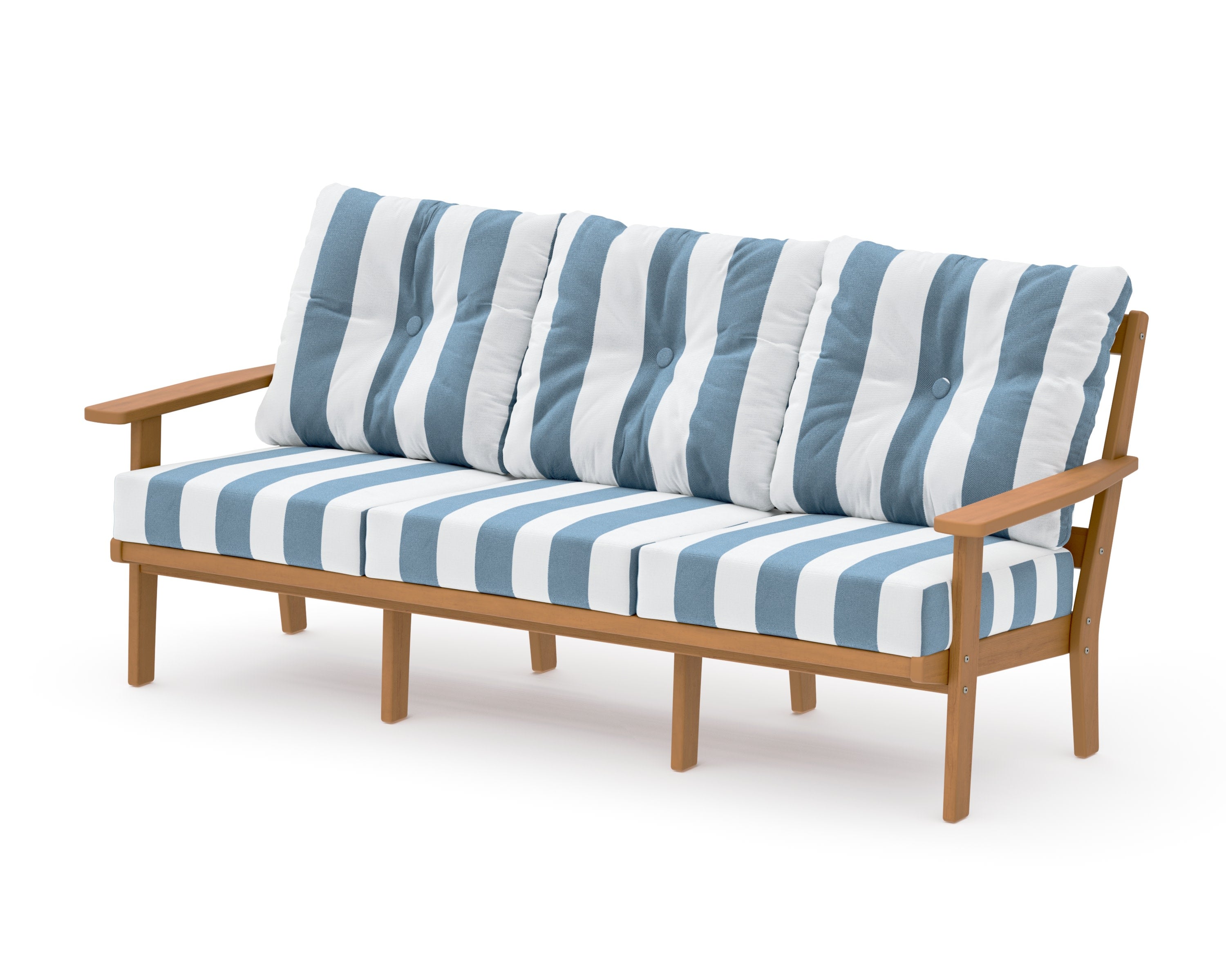 PrairieDeep Seating Sofa in Natural / Cabana Stripe Sky Blue