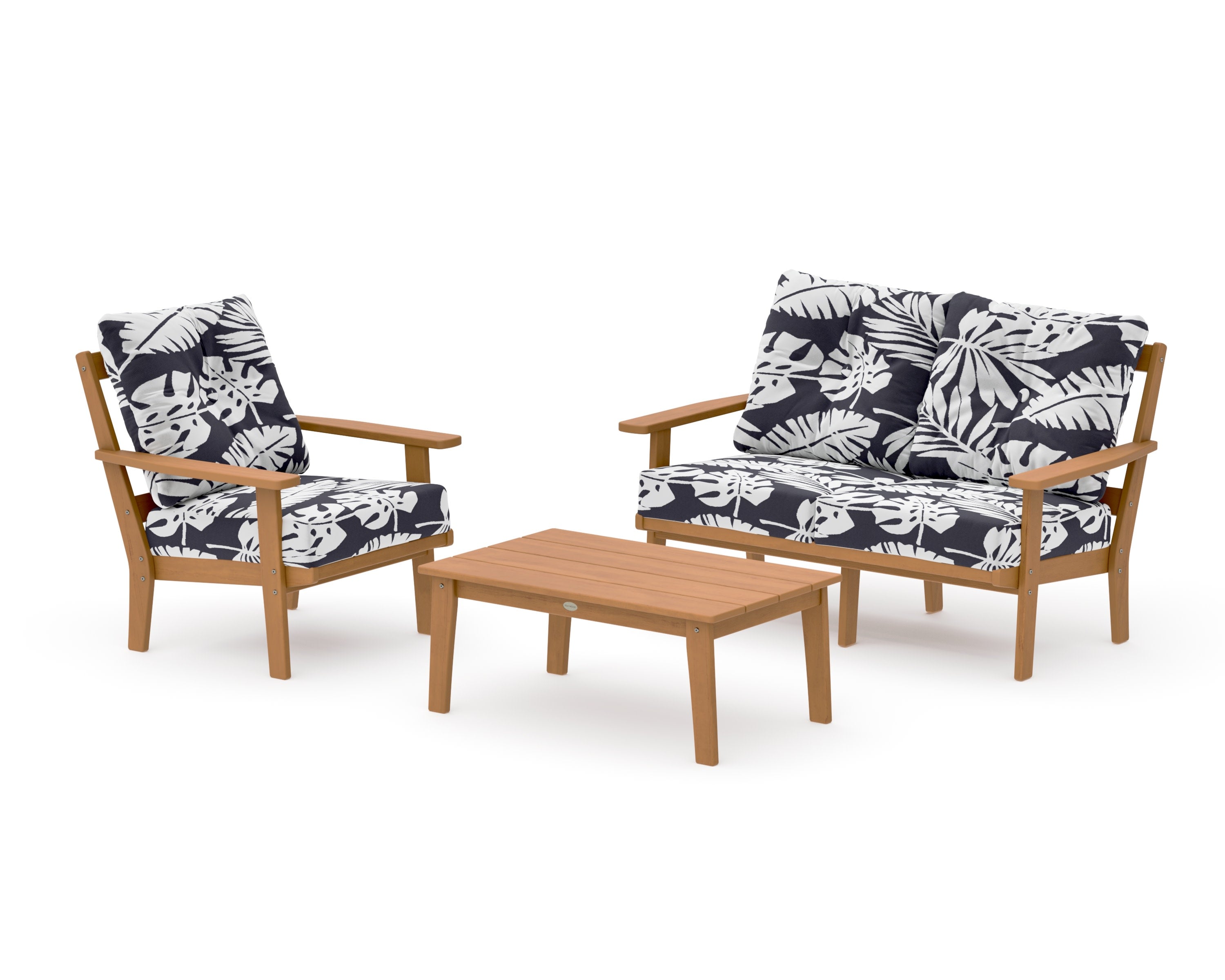 Oxford 3-Piece Deep Seating Set with Loveseat in Natural / Leaf Navy