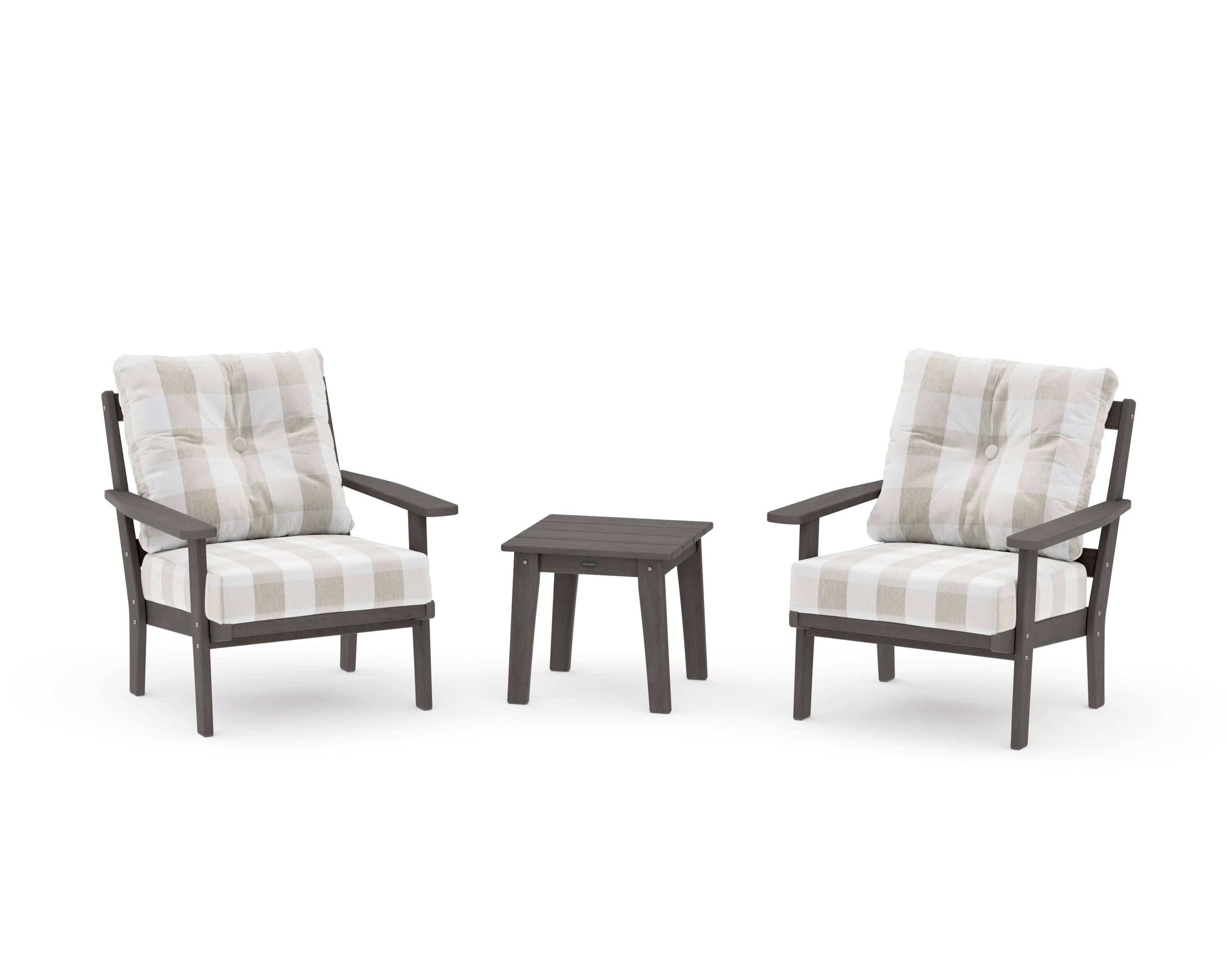 Oxford 3-Piece Deep Seating Set in Driftwood / Buffalo Plaid Dune Burlap