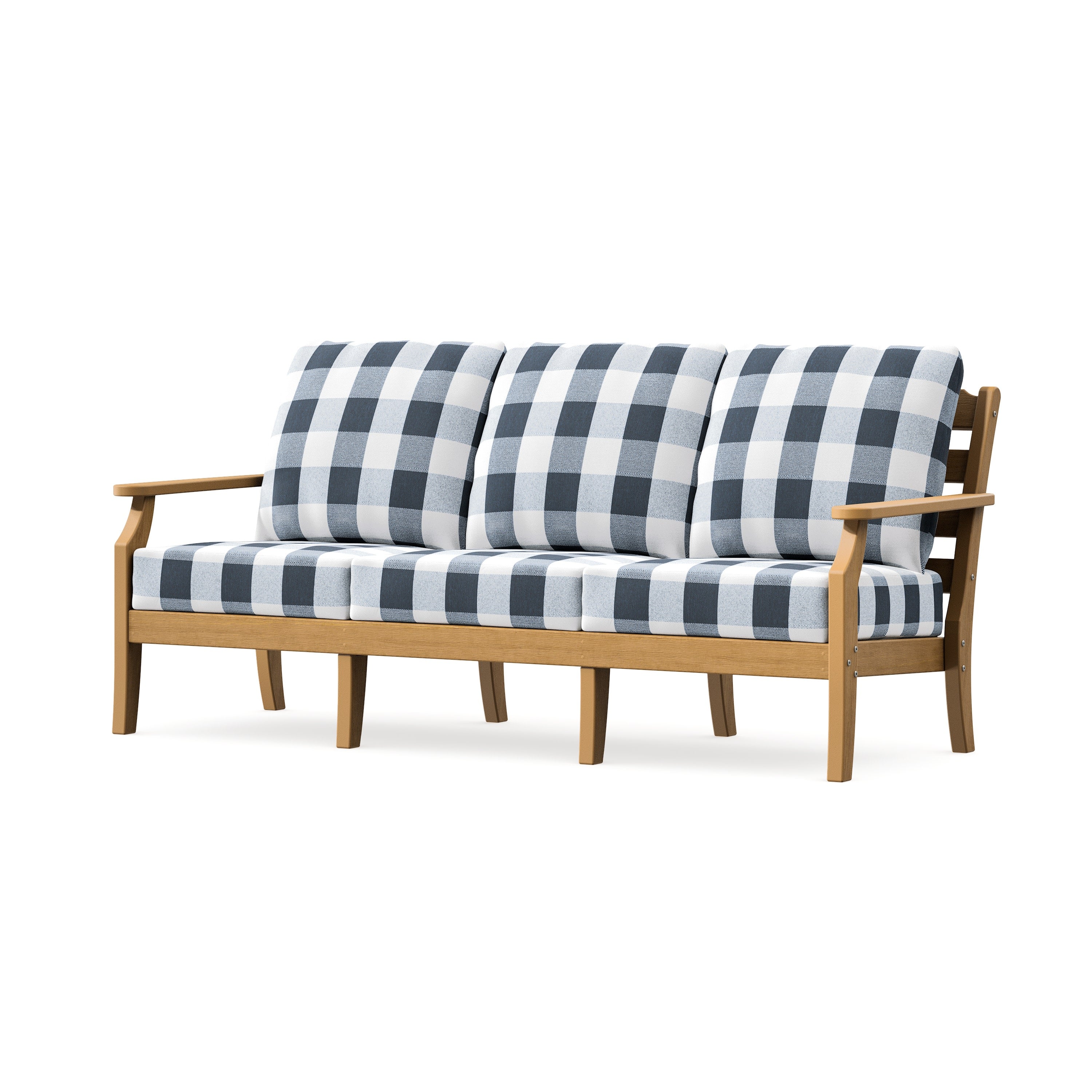 Savannah Deep Seating Sofa in Natural / Buffalo Plaid Marine Indigo