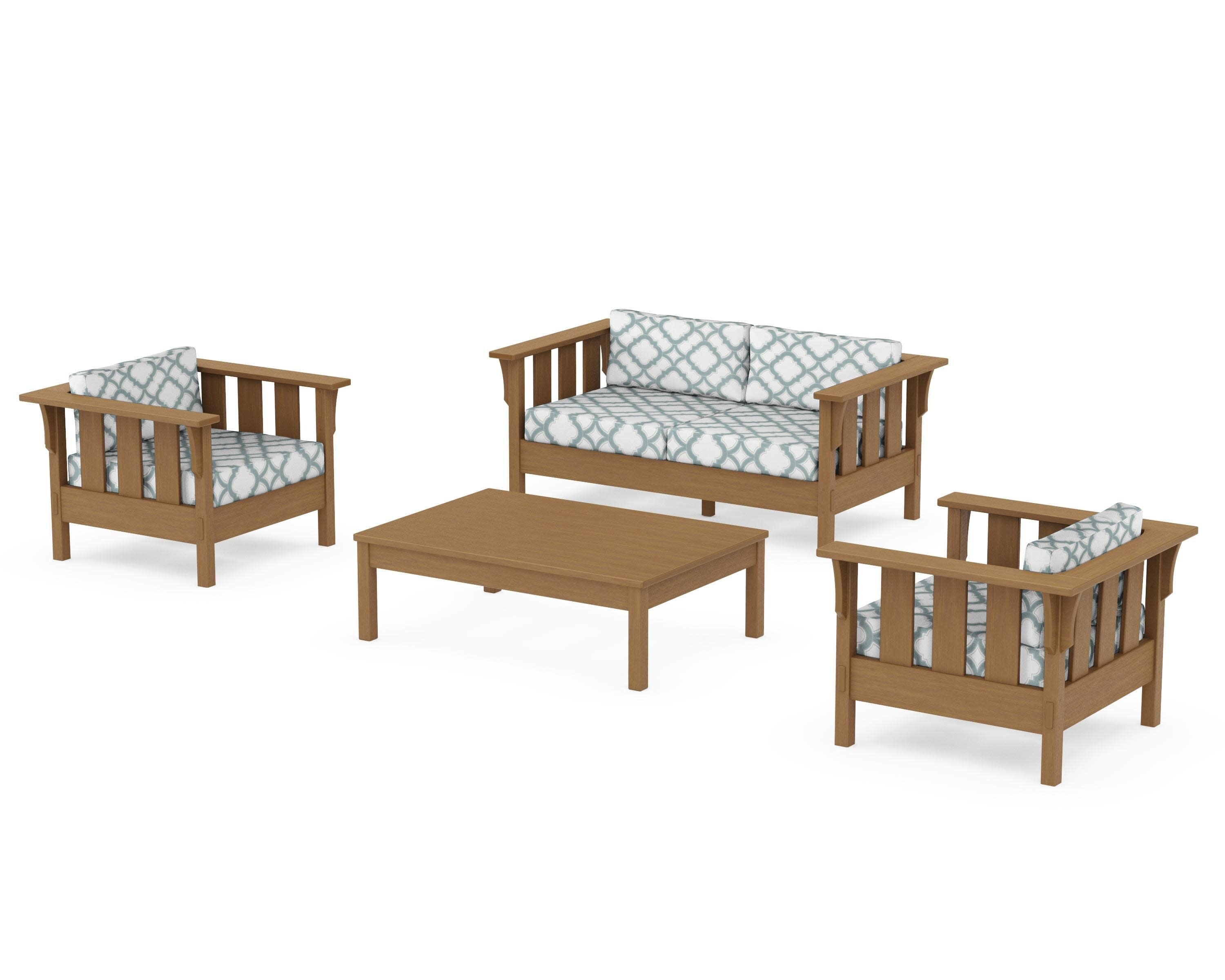 Acadia 4-Piece Deep Seating Set with Loveseat in Natural / Trellis Glacier Spa