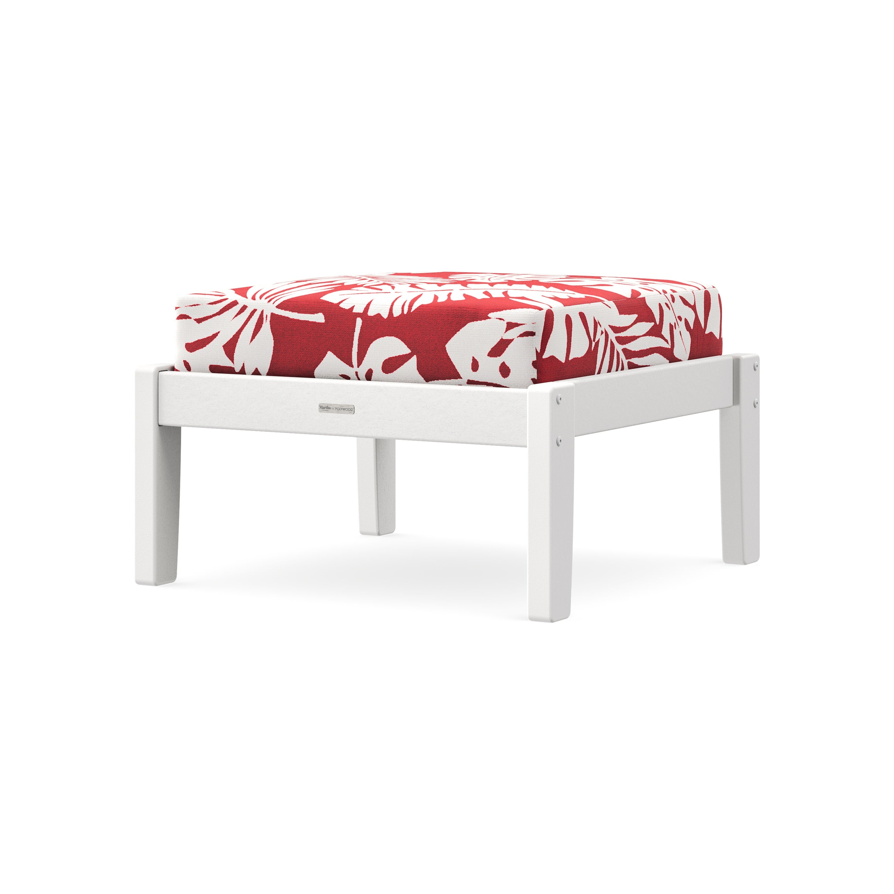 Chinoiserie Deep Seating Ottoman in White / Leaf Crimson