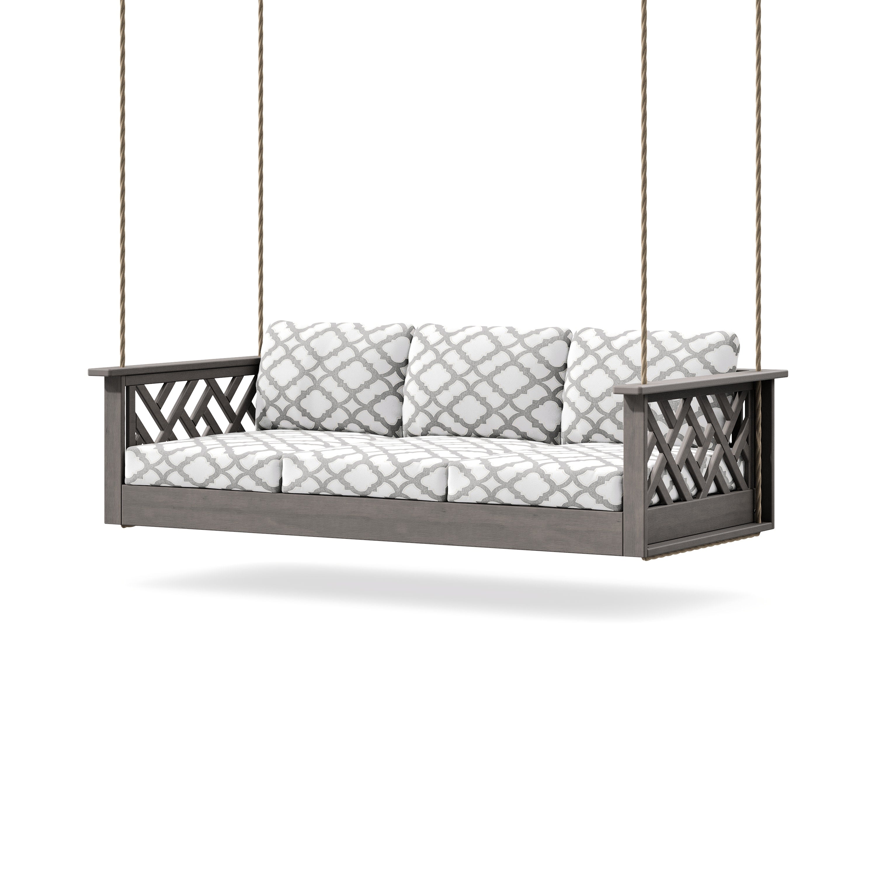Chippendale Daybed Swing in Driftwood / Trellis Grey Mist