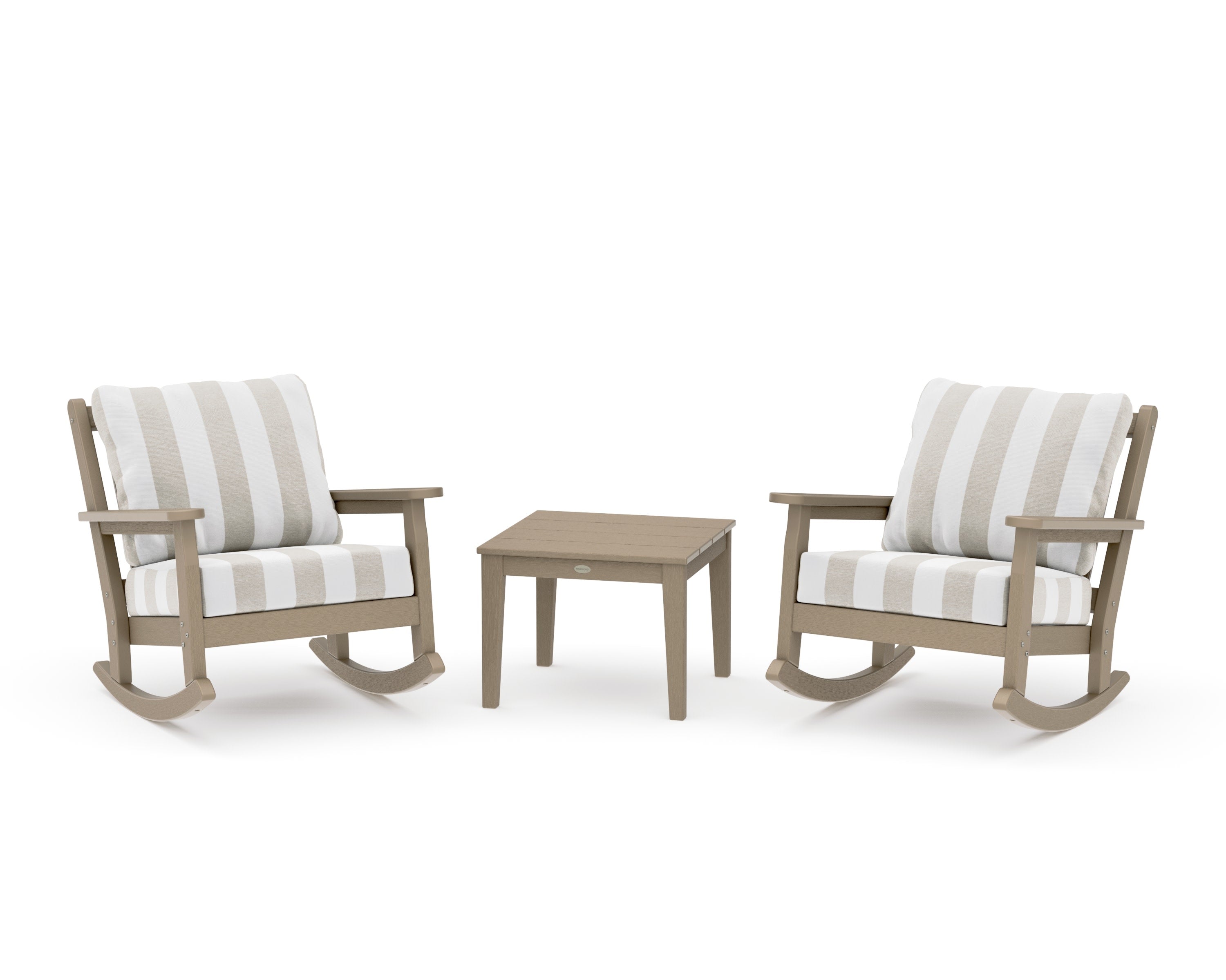 Chippendale 3-Piece Deep Seating Rocker Set in Vintage Sahara / Cabana Stripe Dune Burlap