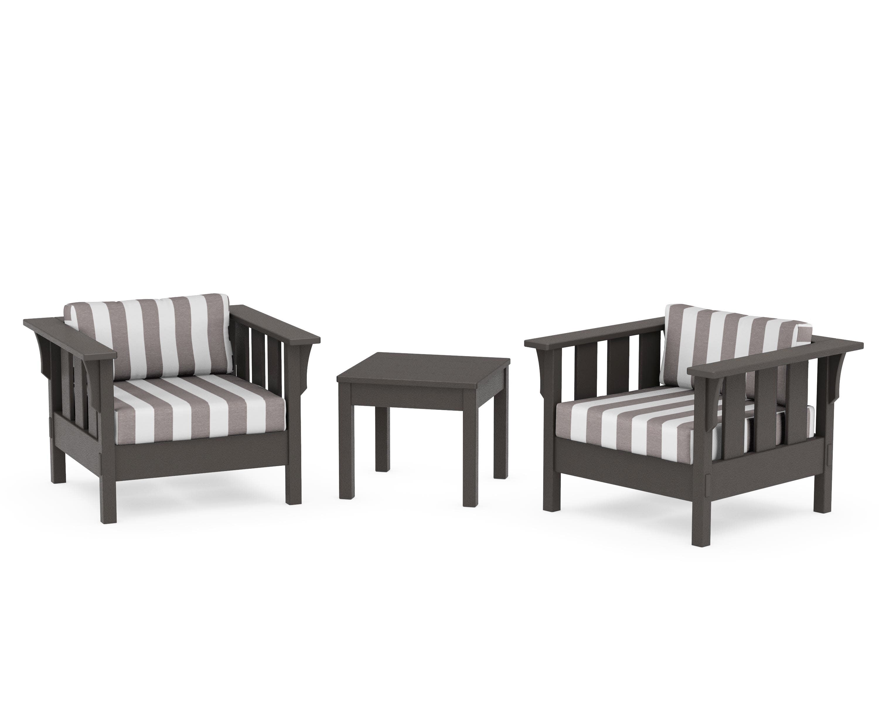 Acadia 3-Piece Deep Seating Set in Vintage Coffee / Cabana Stripe Grey Mist