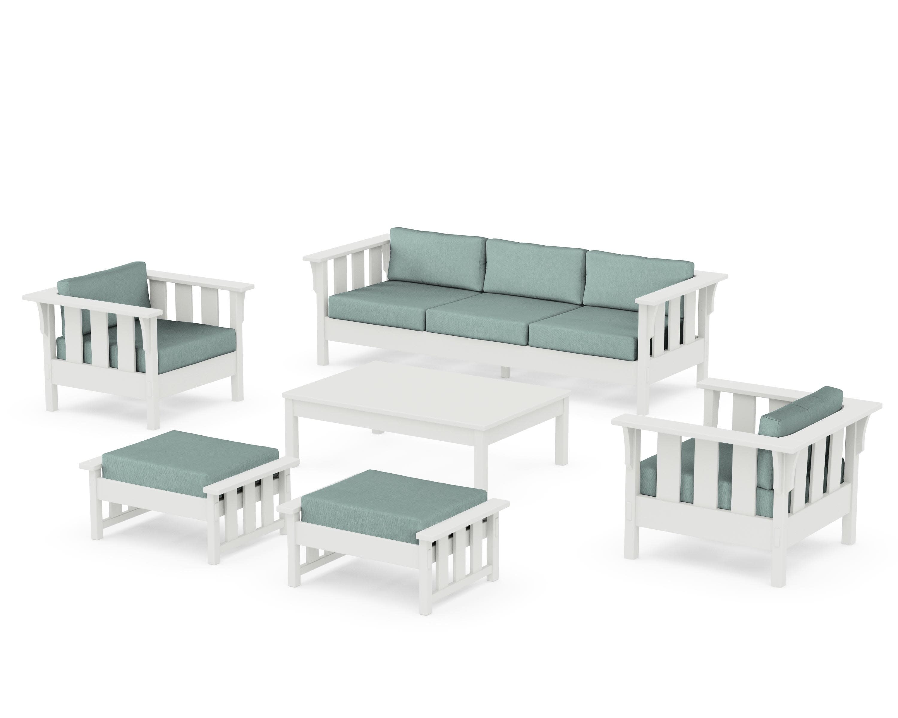 Acadia 6-Piece Lounge Sofa Set in Vintage White / Glacier Spa