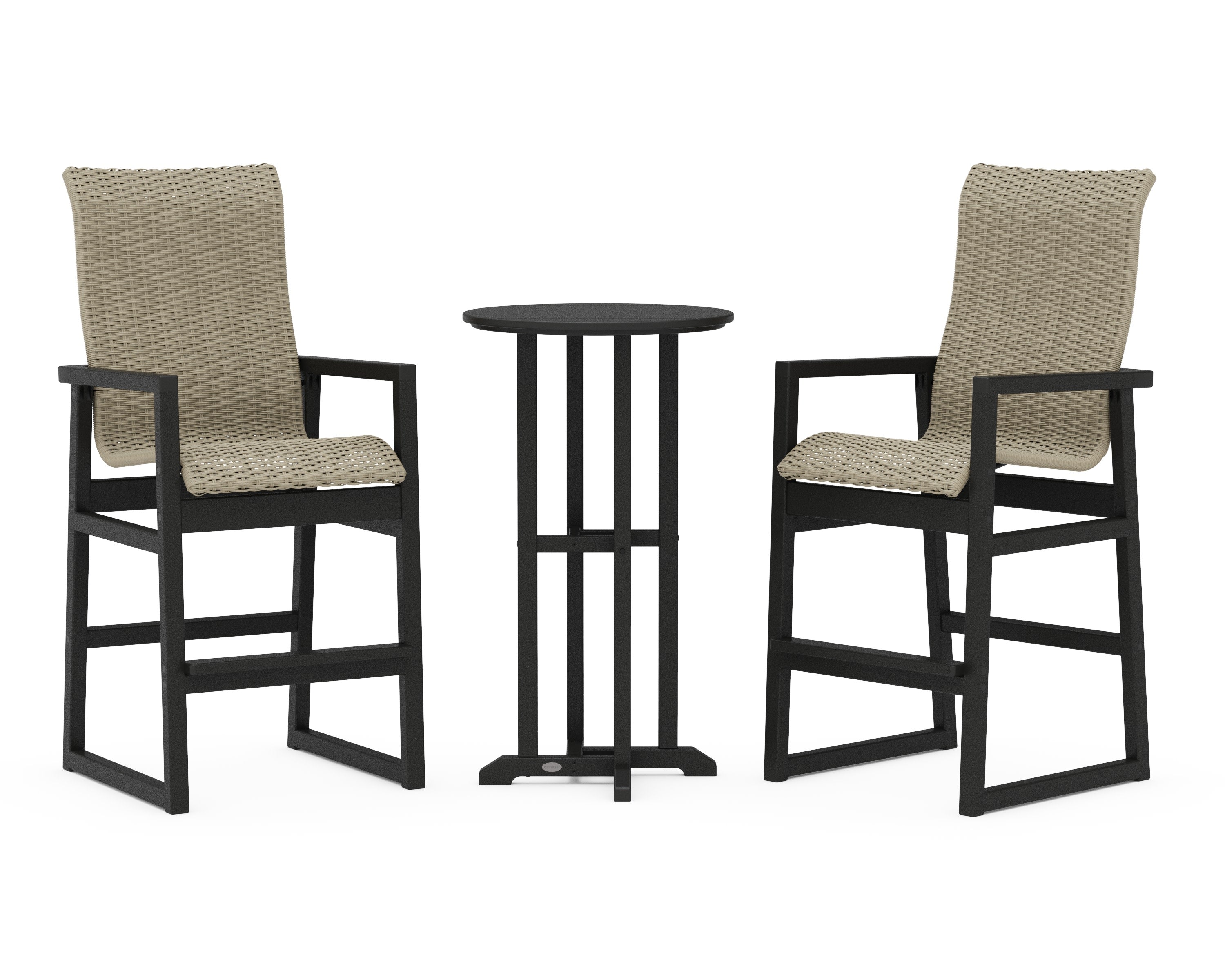 EDGE Woven Highback 3-Piece Farmhouse Bar Set in Black / Dune Grass