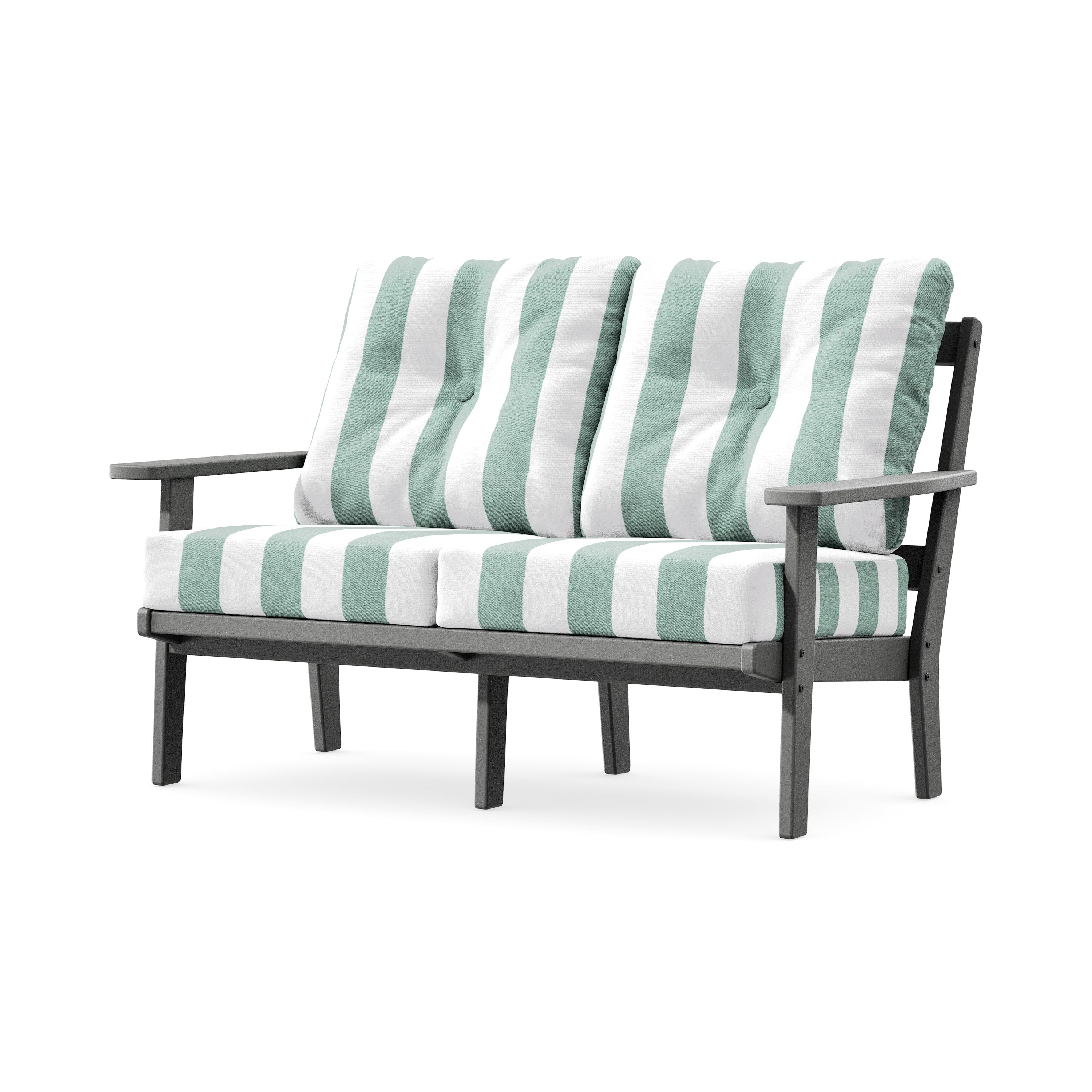 Prairie Deep SeatingLoveseat in Slate Grey / Cabana Stripe Glacier Spa