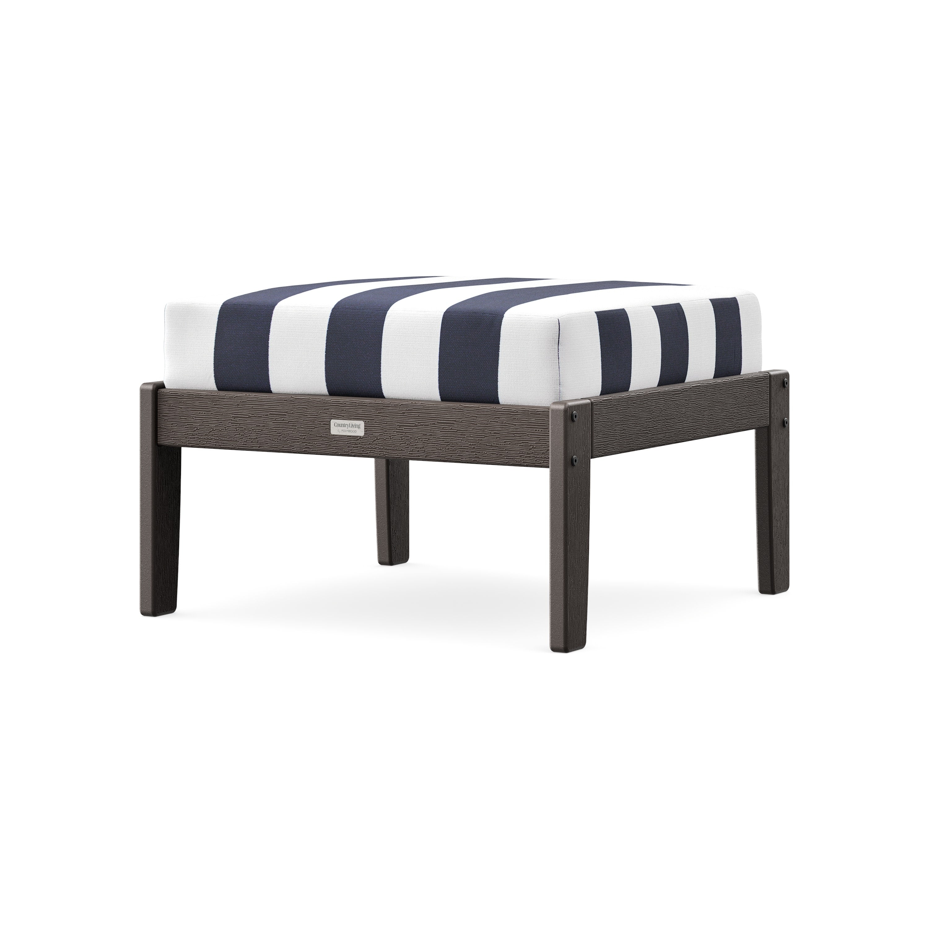 Cottage Deep Seating Ottoman in Vintage Coffee / Cabana Stripe Navy