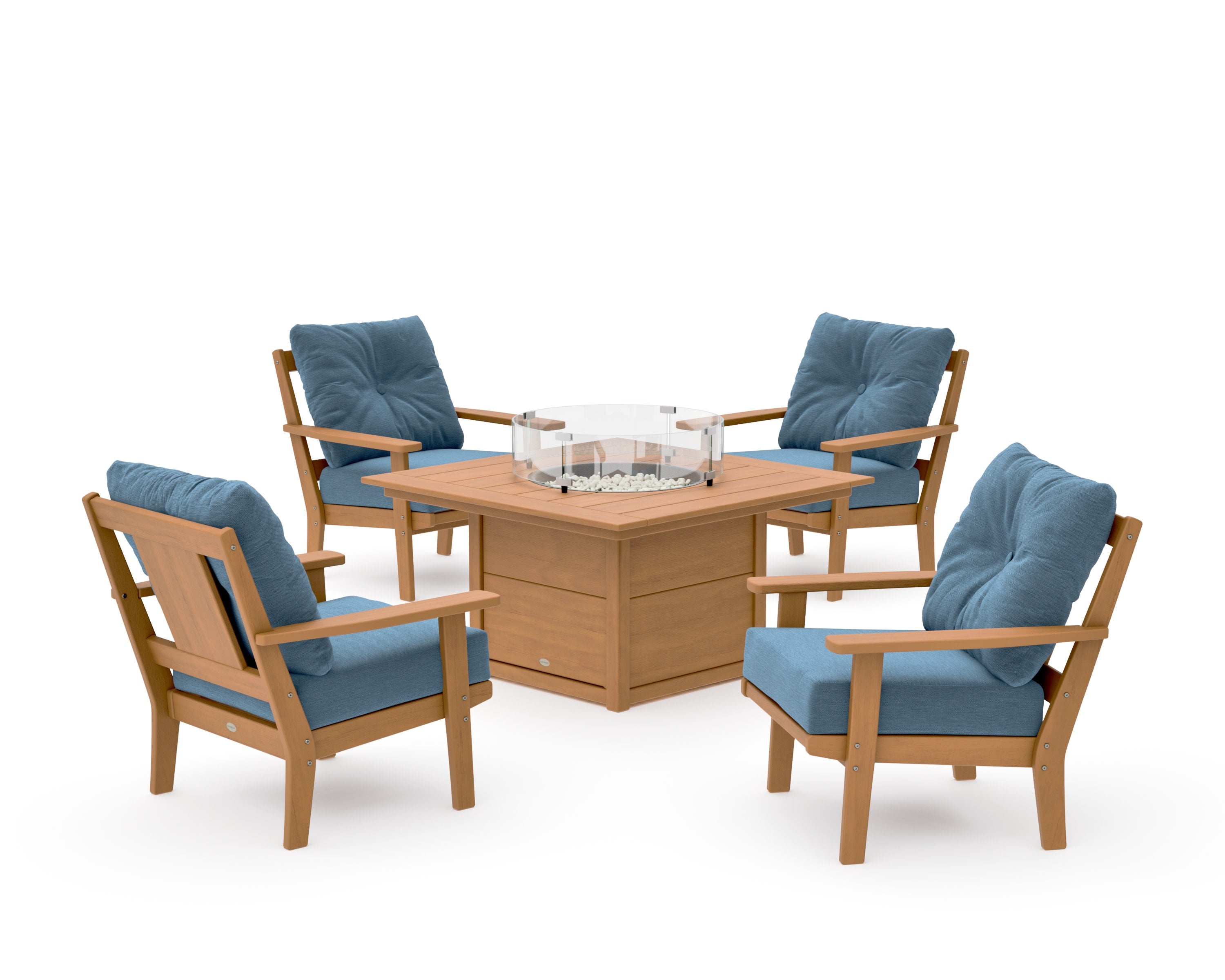 Prairie 5-Piece Deep Seating Set with Fire Pit Table in Natural / Sky Blue