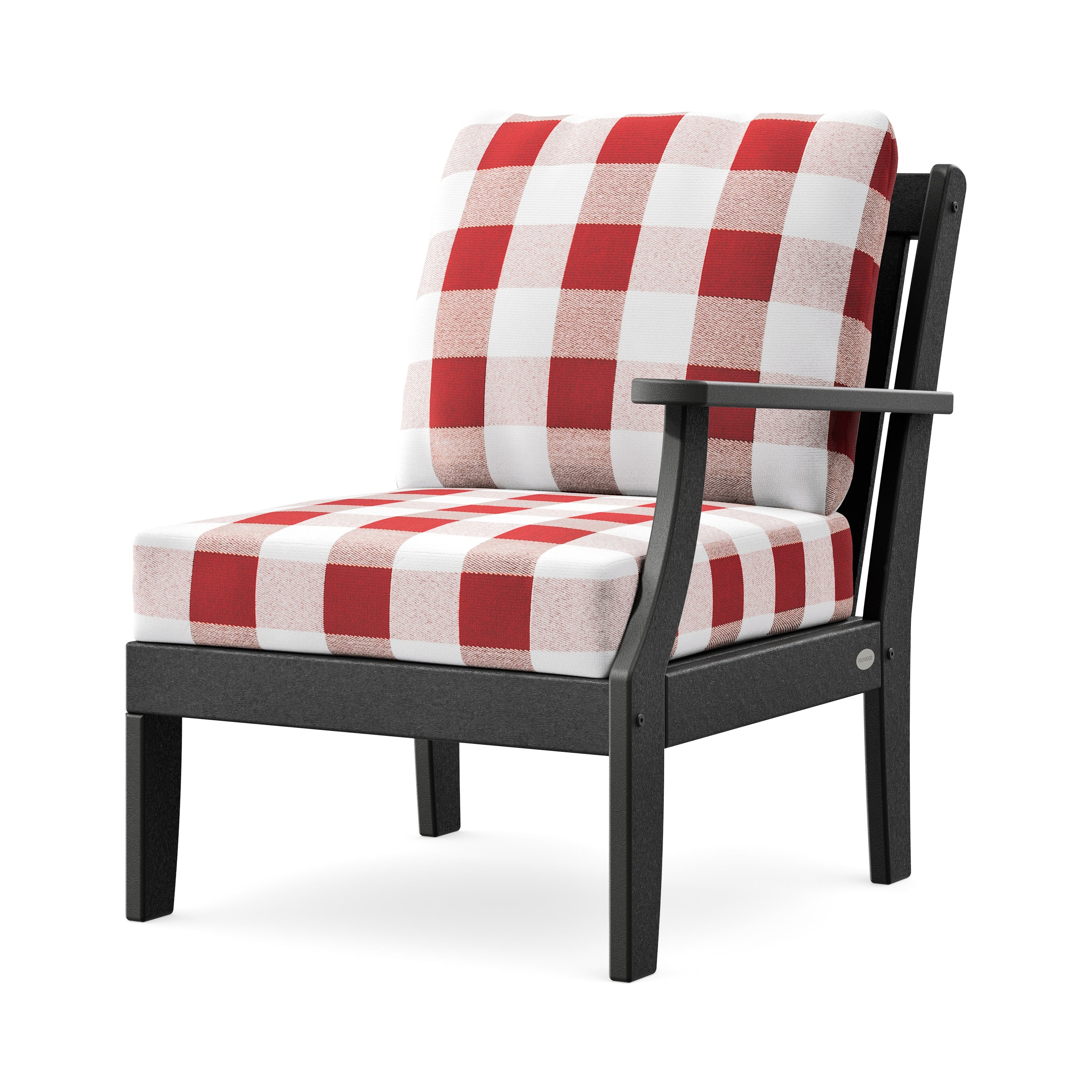 Braxton Modular Right Arm Chair in Black / Buffalo Plaid Crimson