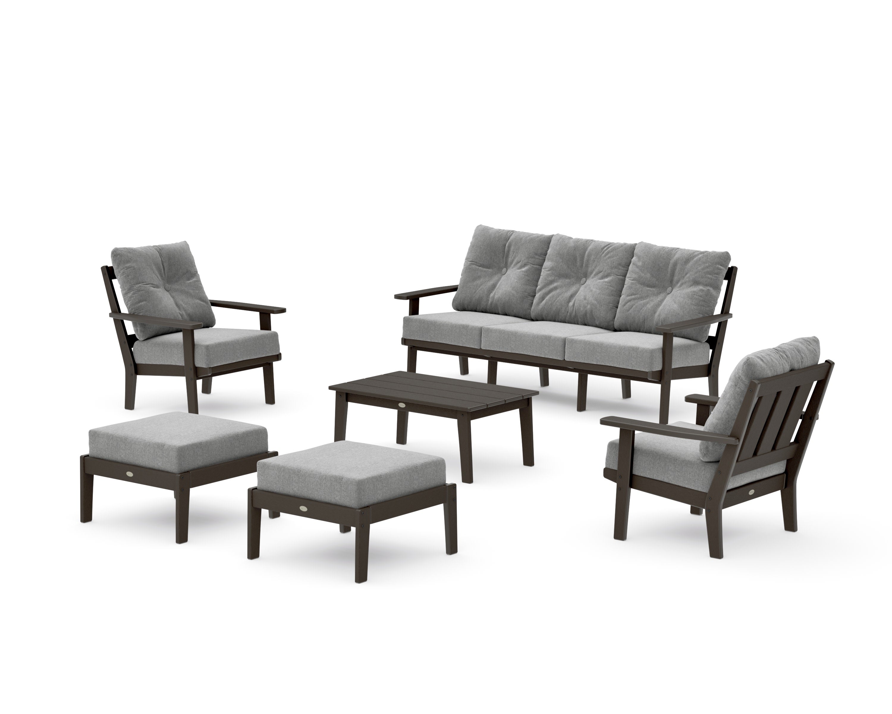 Oxford 6-Piece Lounge Sofa Set in Vintage Coffee / Grey Mist