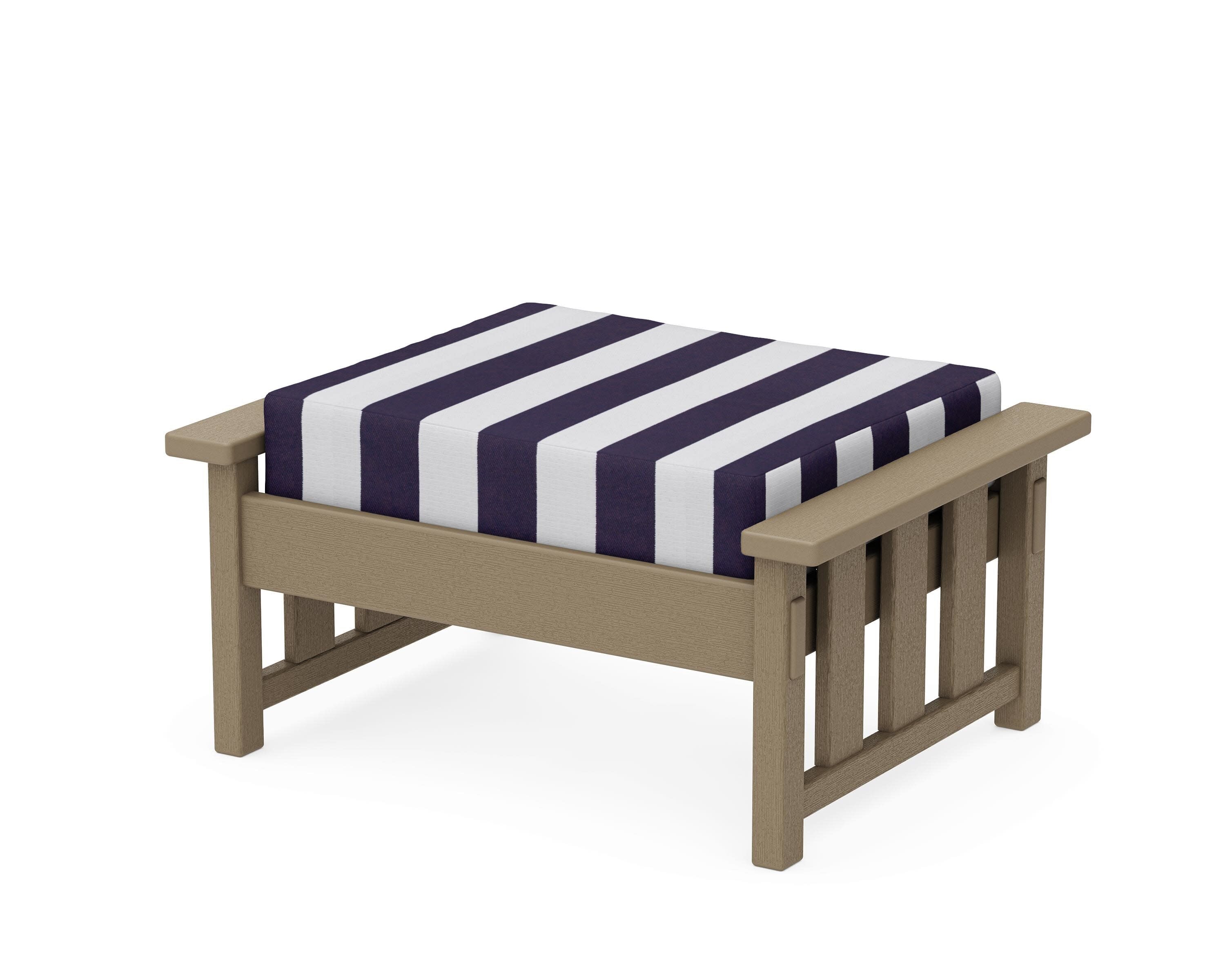 Acadia Deep Seating Ottoman in Vintage Sahara / Cabana Stripe Navy