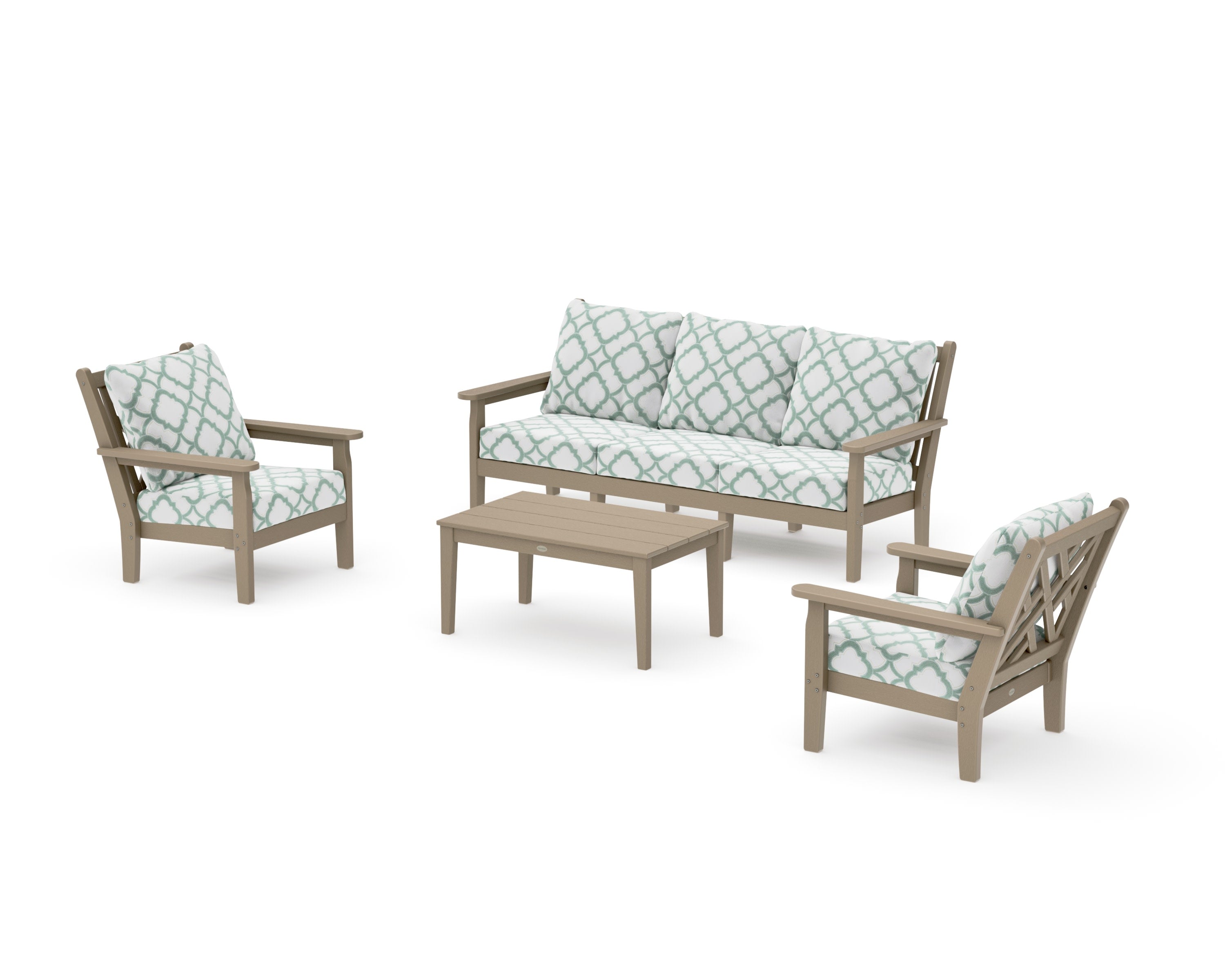 Chippendale 4-Piece Deep Seating Set with Sofa in Vintage Sahara / Trellis Glacier Spa