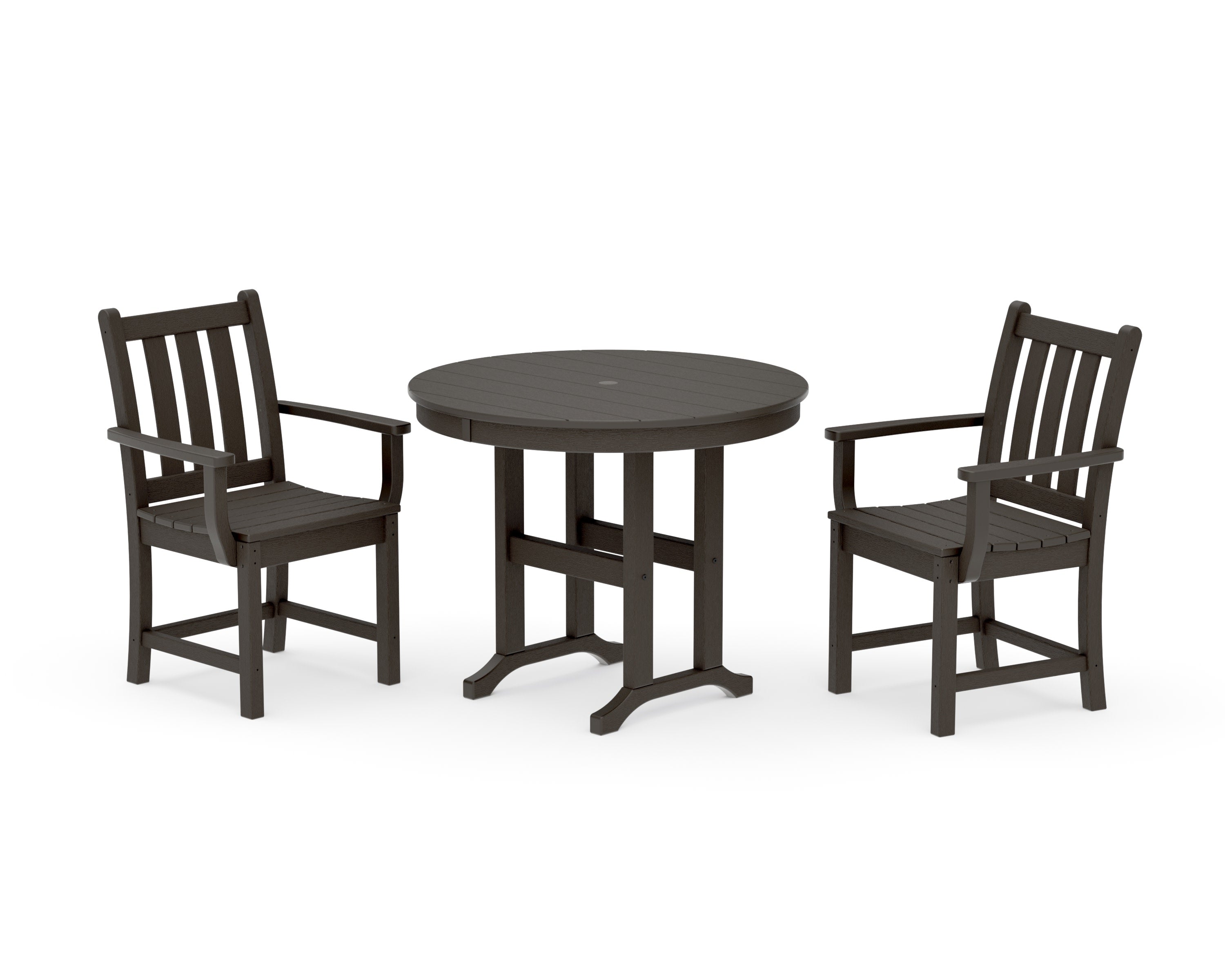 Traditional Garden 3-Piece Round Dining Set in Vintage Coffee