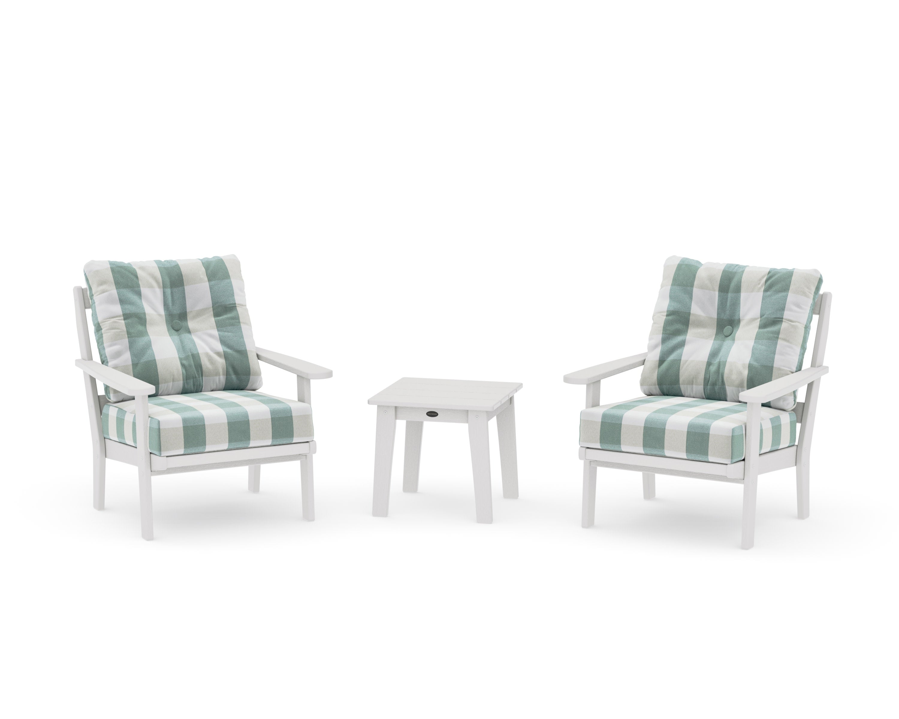 Mission 3-Piece Deep Seating Set in Vintage White / Buffalo Plaid Glacier Spa