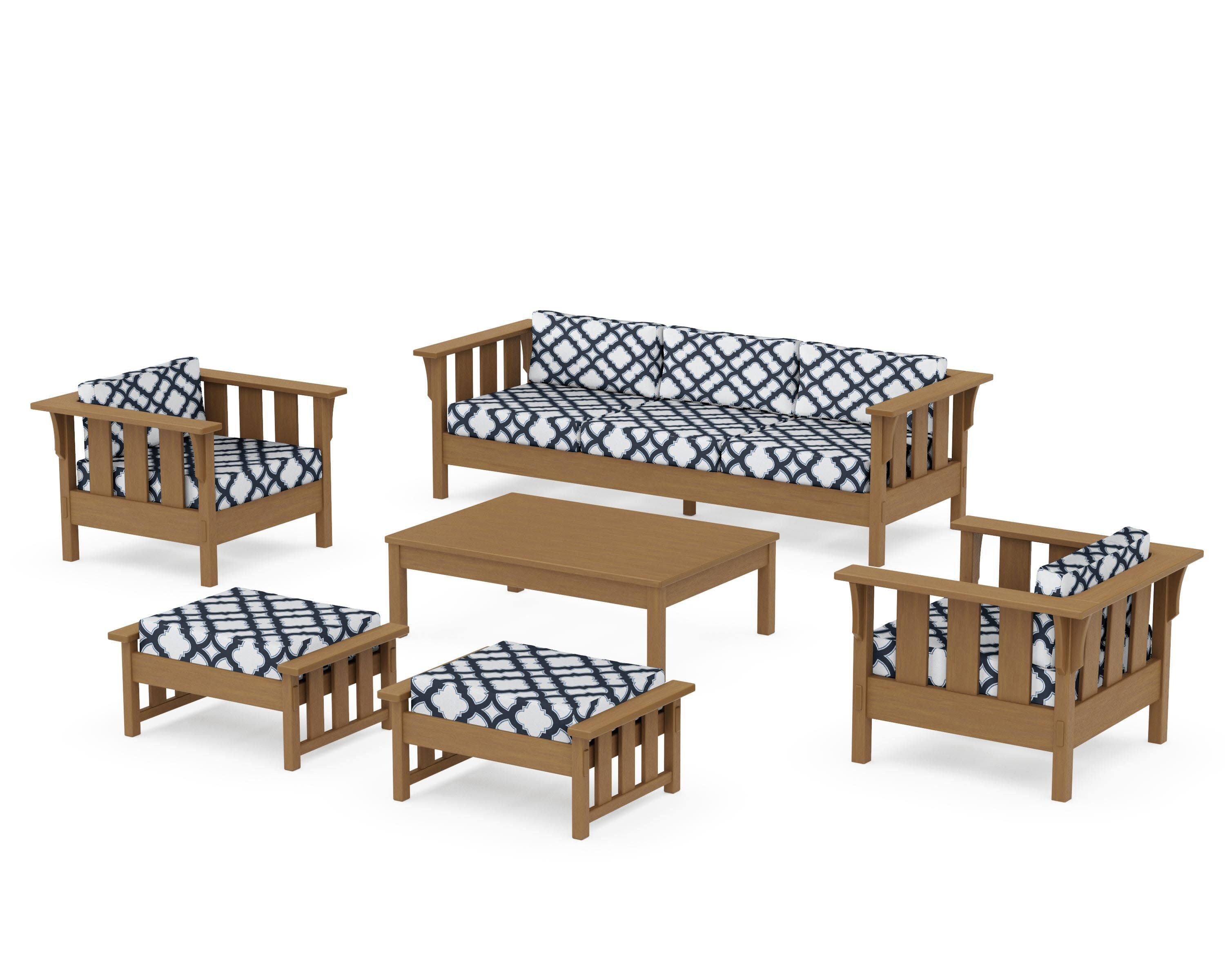 Acadia 6-Piece Lounge Sofa Set in Natural / Trellis Marine Indigo
