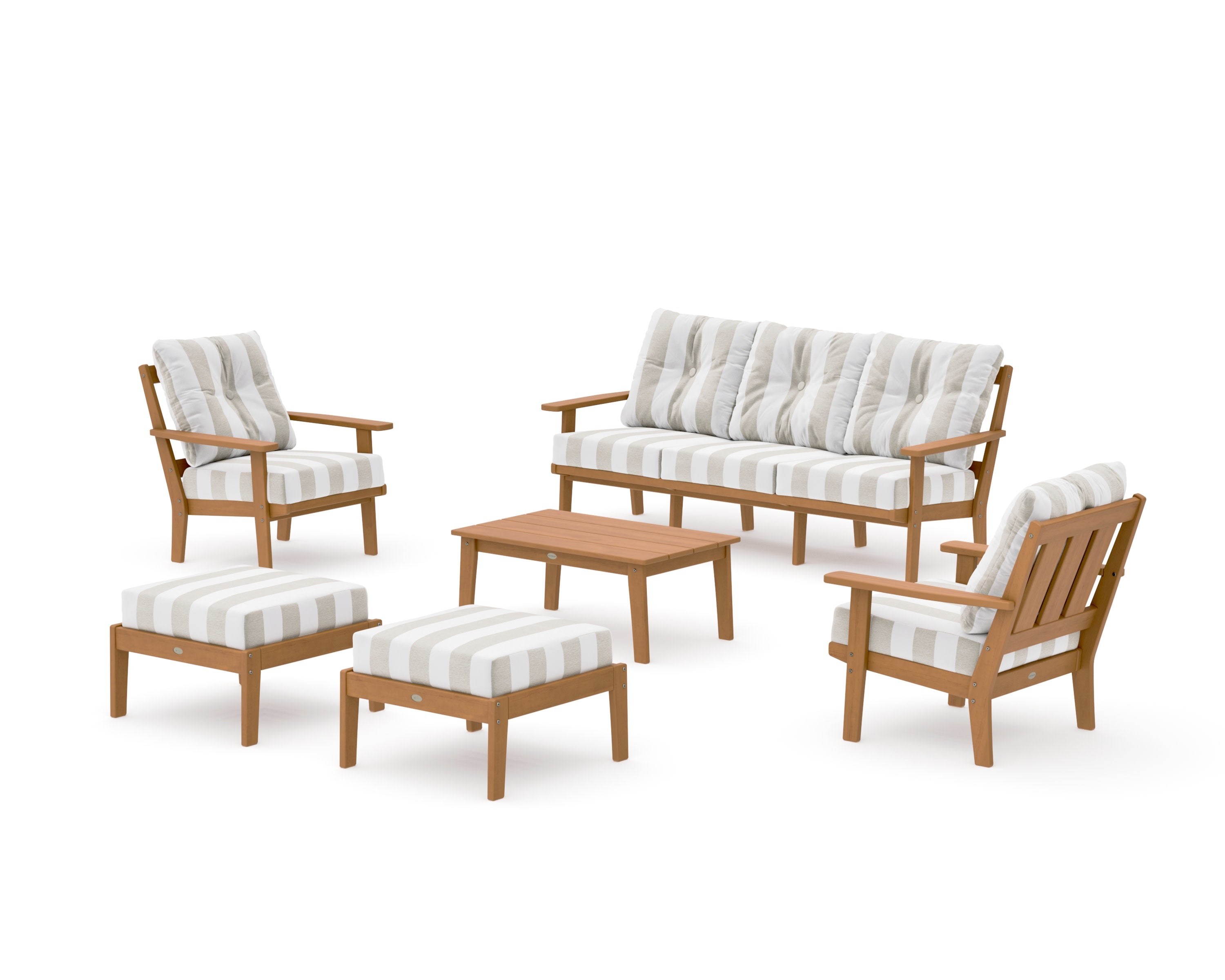 Oxford 6-Piece Lounge Sofa Set in Natural / Cabana Stripe Dune Burlap