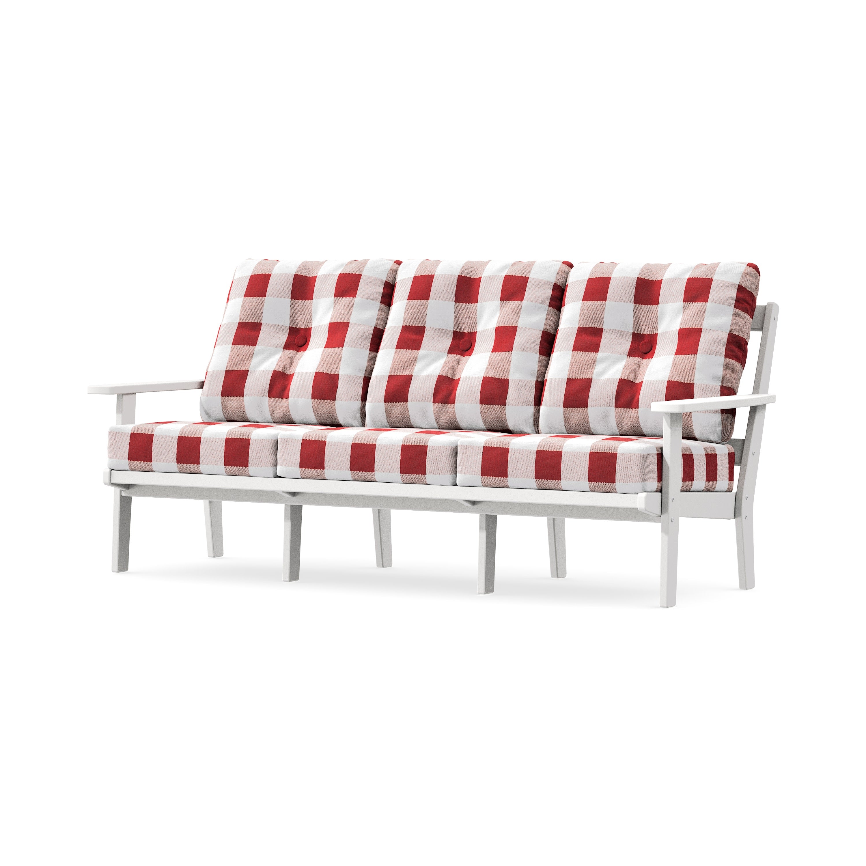 Oxford Deep Seating Sofa in White / Buffalo Plaid Crimson