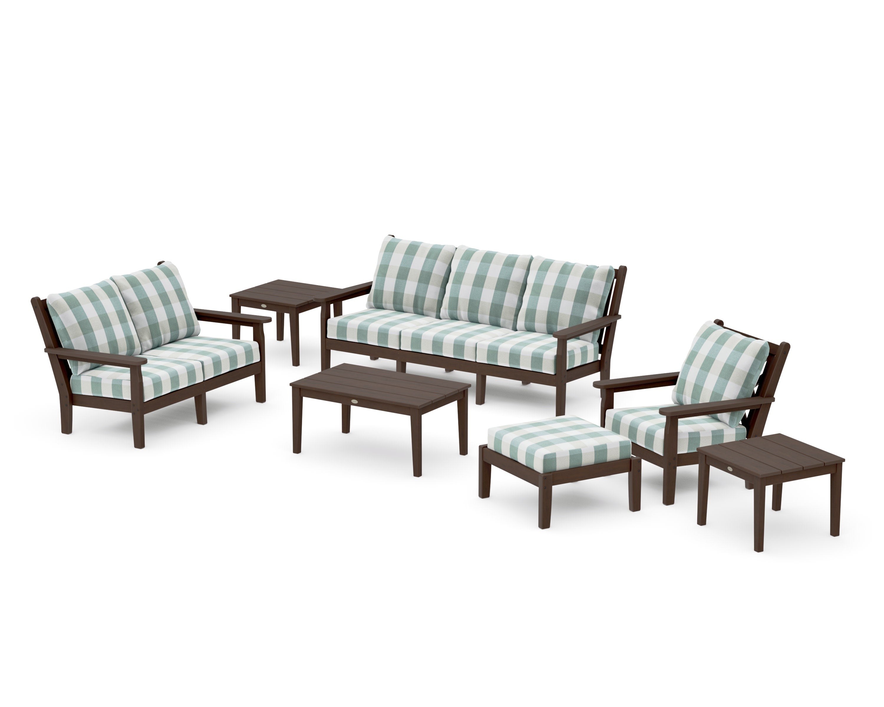 Chippendale 7-Piece Deep Seating Set in Kona / Buffalo Plaid Glacier Spa