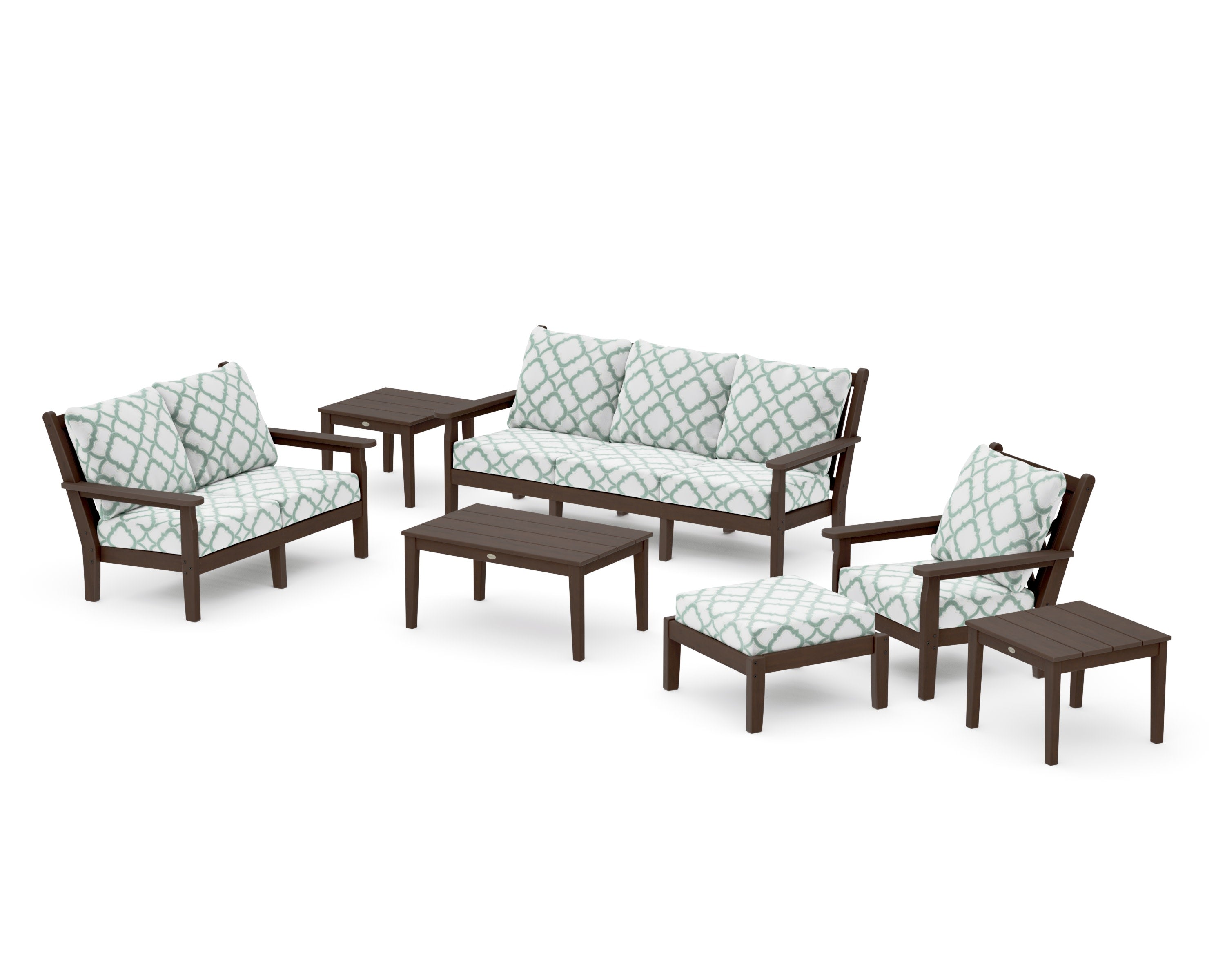 Chippendale 7-Piece Deep Seating Set in Kona / Trellis Glacier Spa