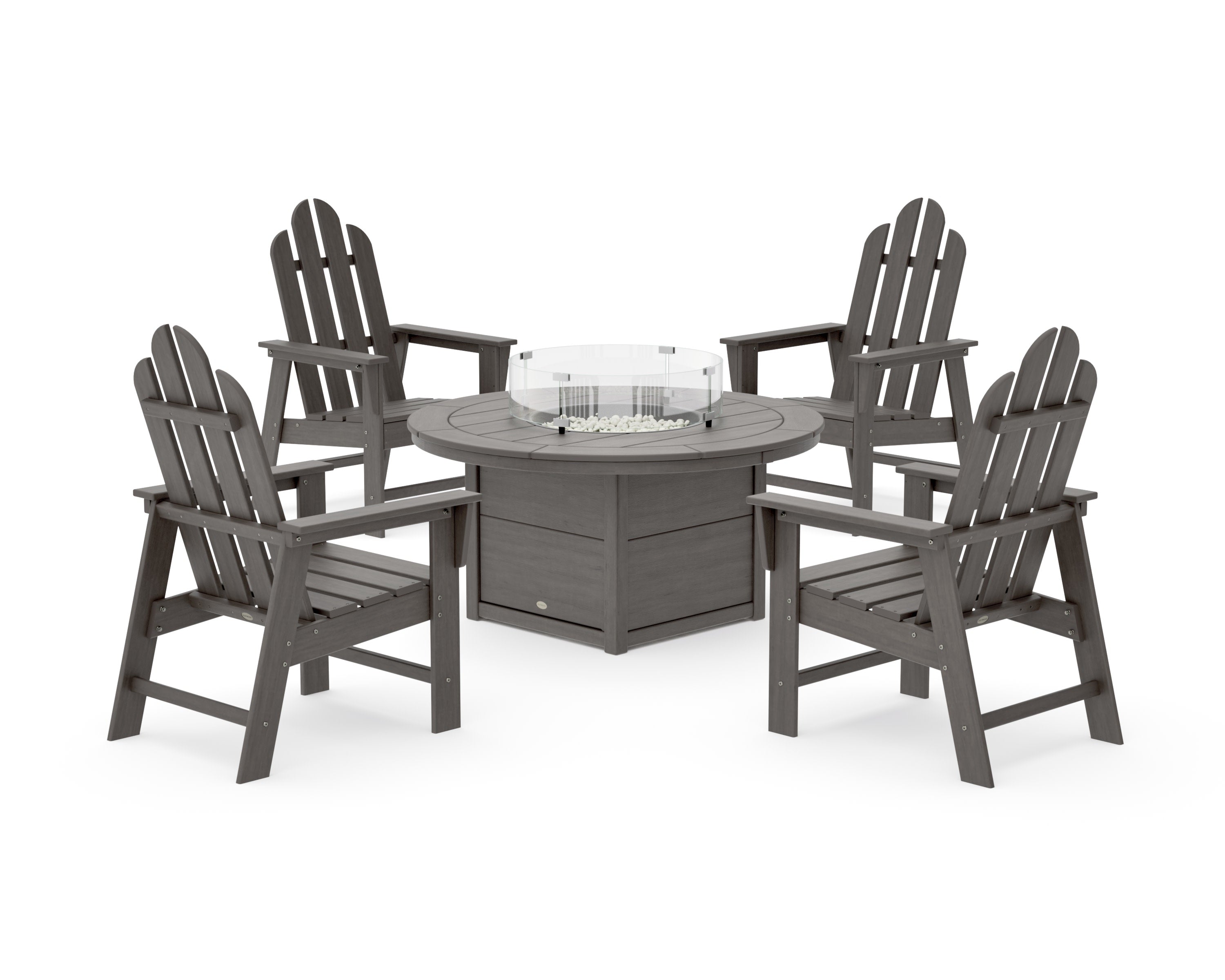 Long Island 4-Piece Upright Adirondack Conversation Set with Fire Pit Table in Driftwood