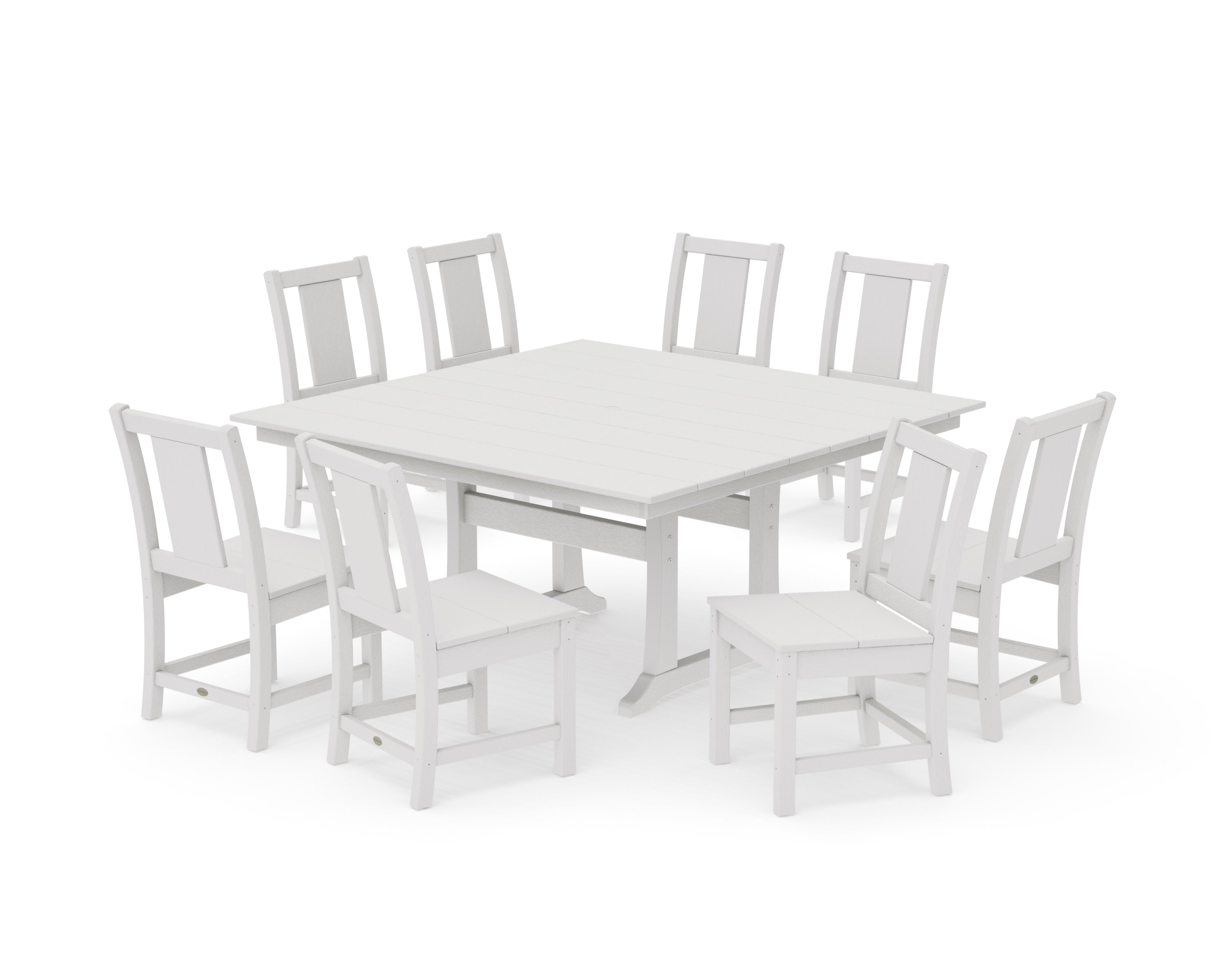 Prairie Side Chair 9-Piece Square Farmhouse Dining Set with Trestle Legs in Vintage White