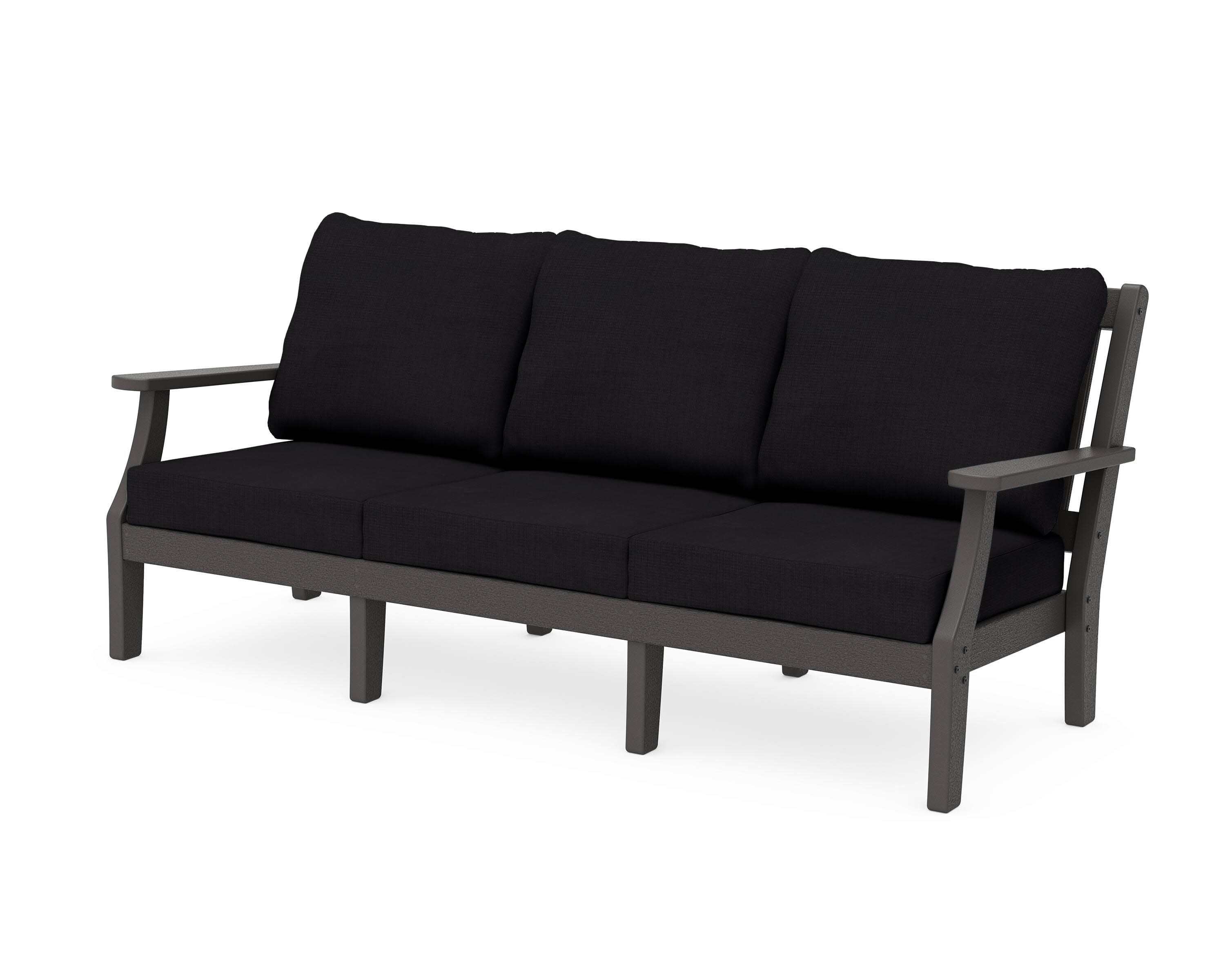 Chinoiserie Deep Seating Sofa in Vintage Coffee / Midnight Linen