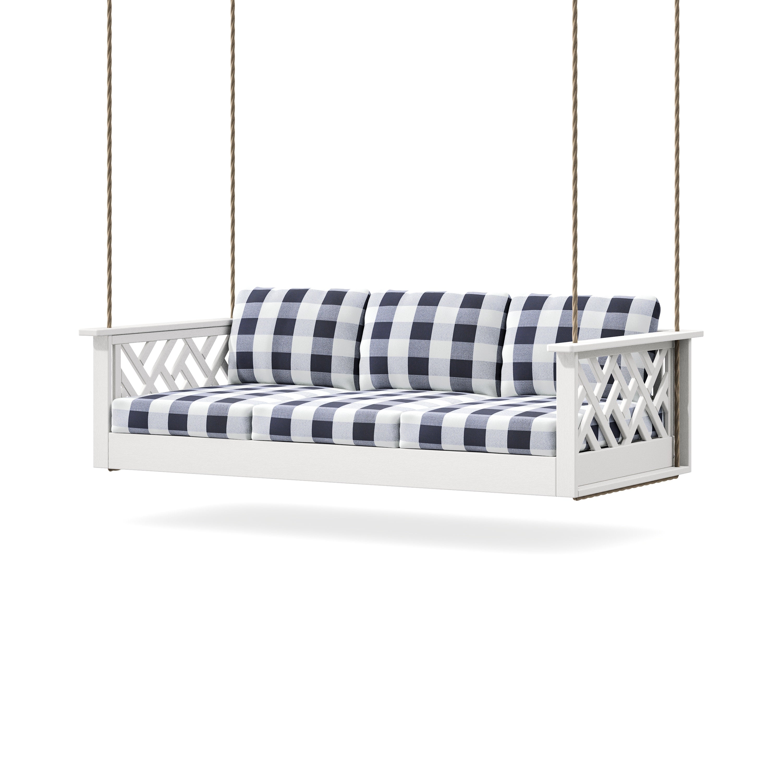 Chippendale Daybed Swing in Vintage White / Buffalo Plaid Navy