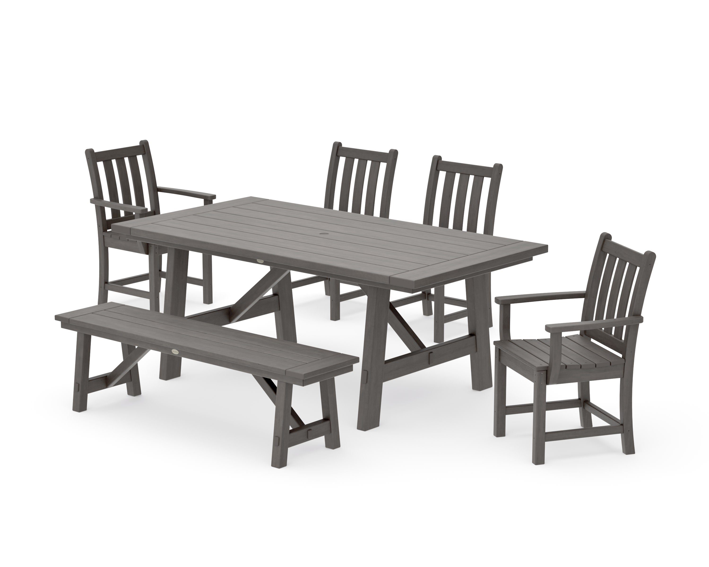 Traditional Garden 6-Piece Rustic Farmhouse Dining Set With Bench in Driftwood