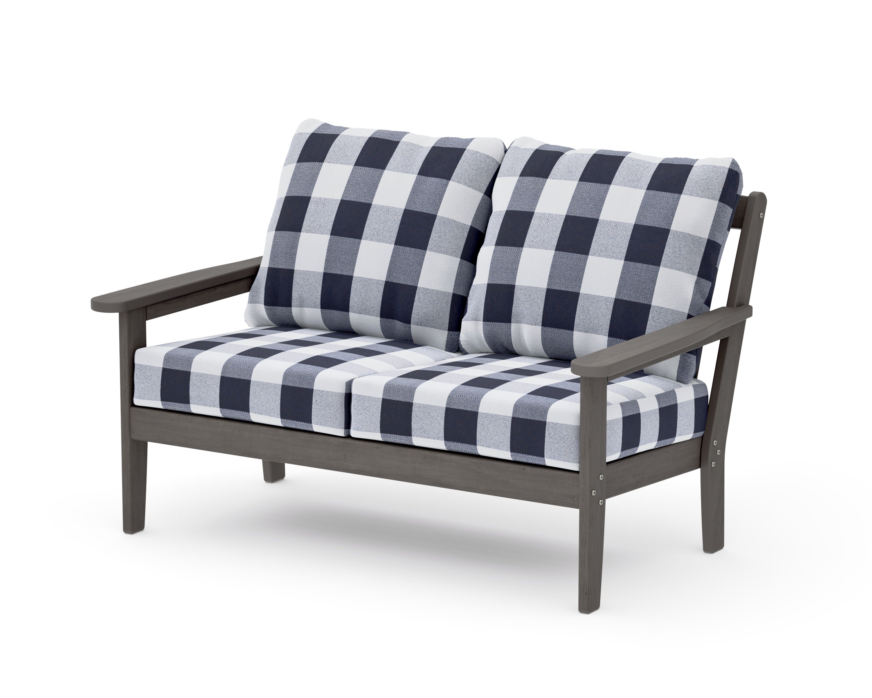 Cottage Deep Seating Loveseat in Driftwood / Buffalo Plaid Navy