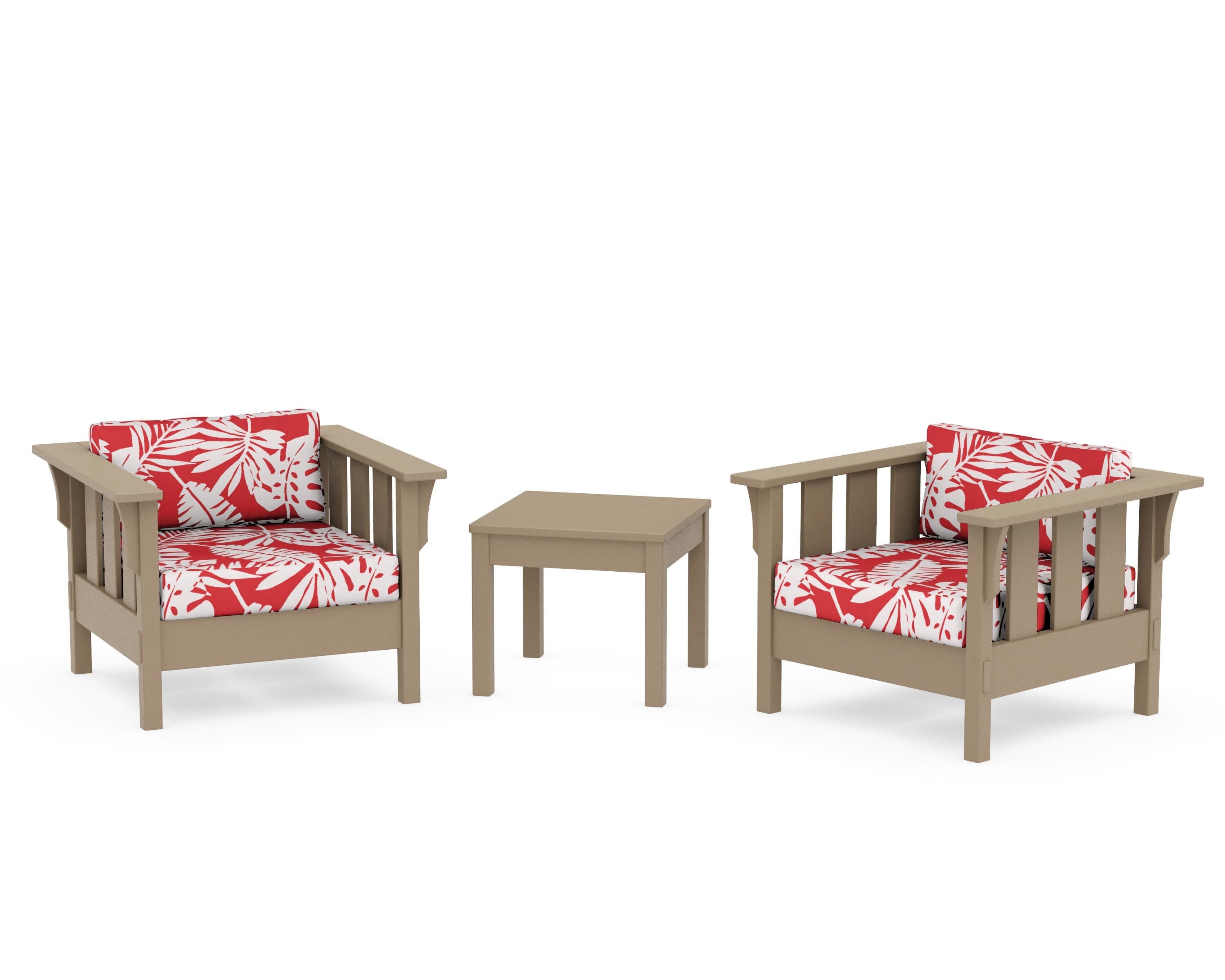Acadia 3-Piece Deep Seating Set in Vintage Sahara / Leaf Crimson