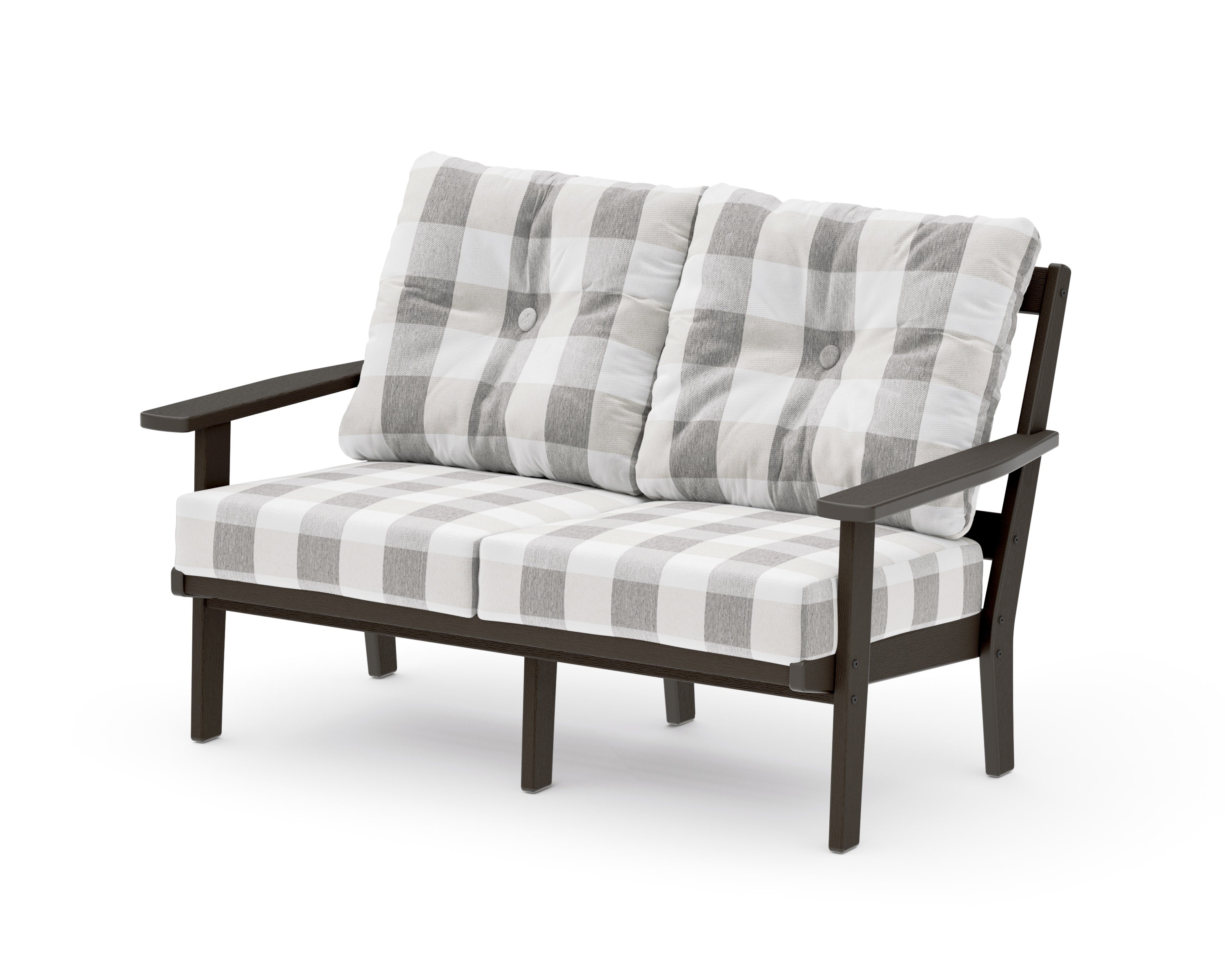 Oxford Deep SeatingLoveseat in Vintage Coffee / Buffalo Plaid Grey Mist
