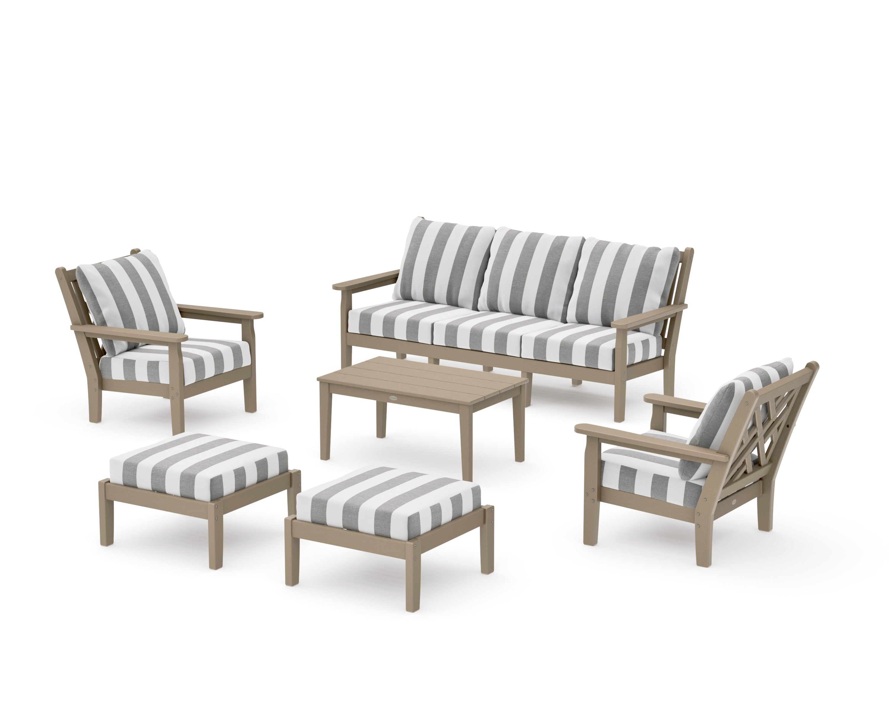 Chippendale 6-Piece Lounge Sofa Set in Vintage Sahara / Cabana Stripe Grey Mist