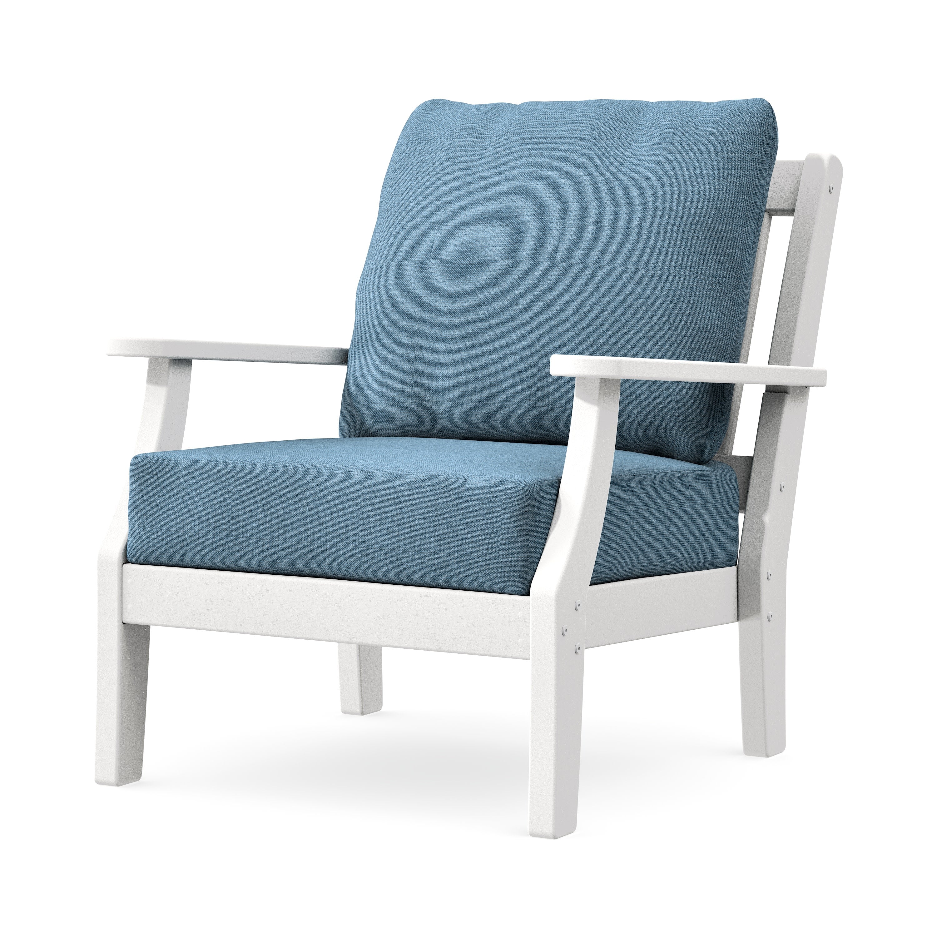 Chinoiserie Deep Seating Chair in White / Sky Blue