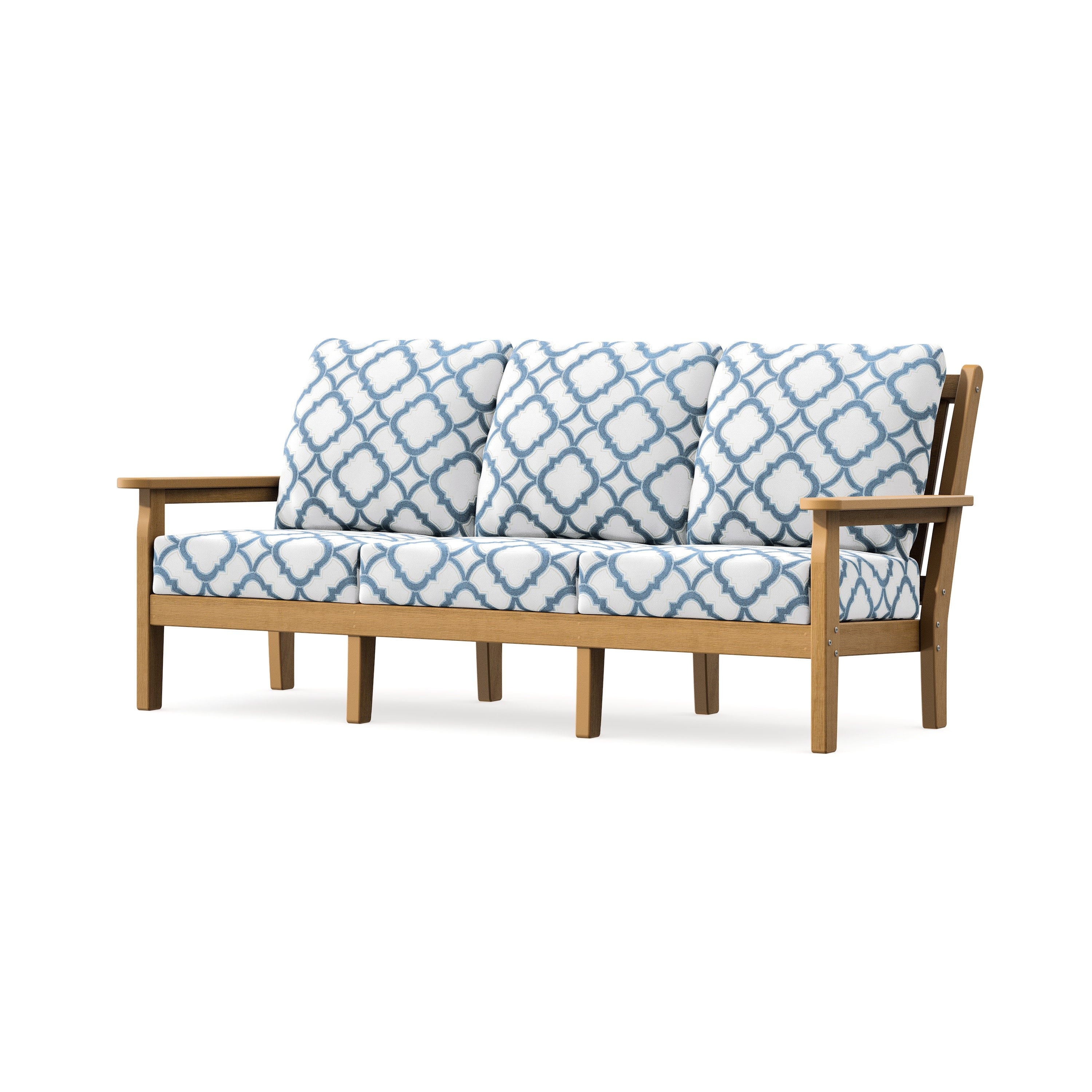 Chippendale Deep Seating Sofa in Natural / Trellis Sky Blue