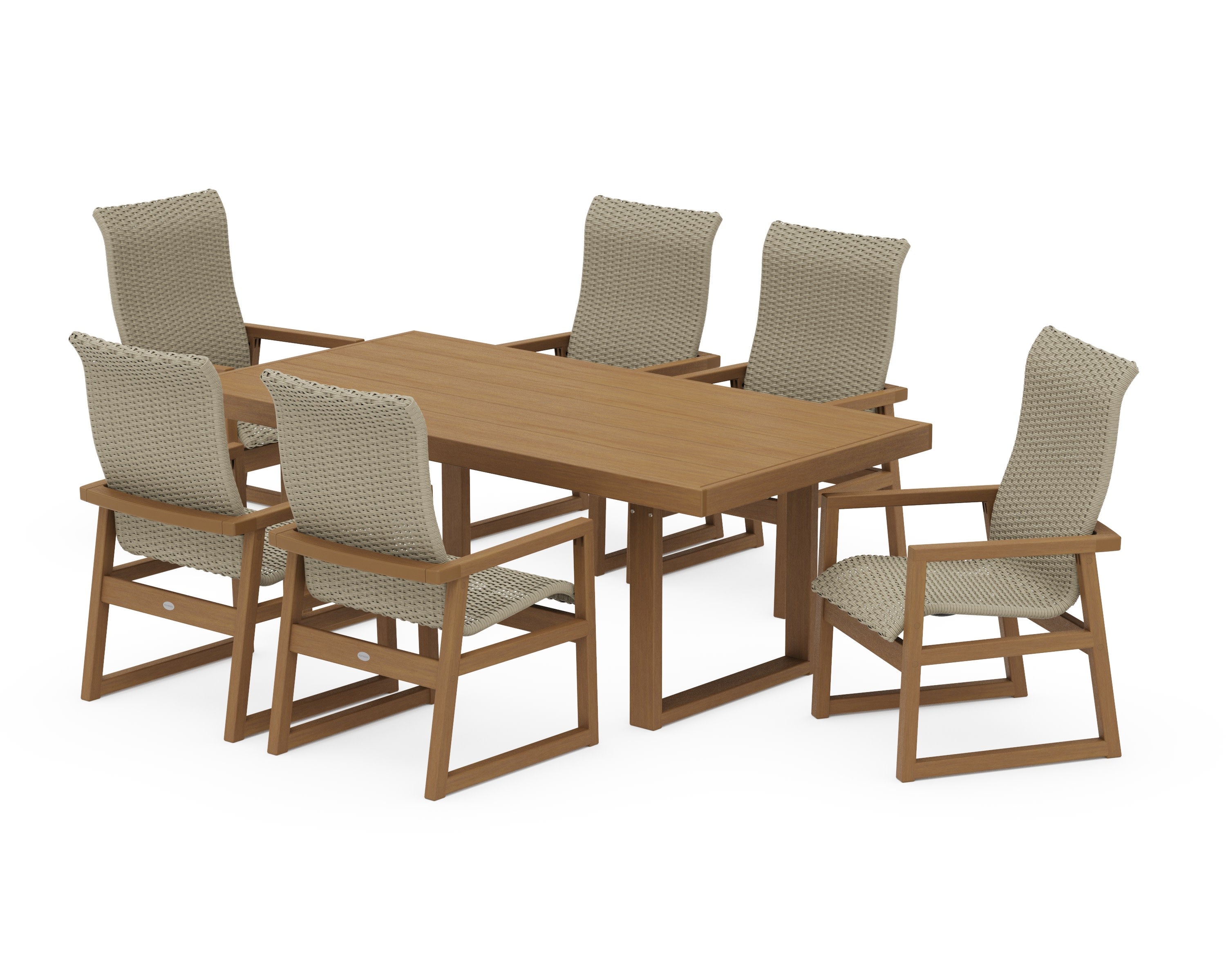 EDGE Woven Highback Arm Chair 7-Piece Dining Set in Natural / Dune Grass