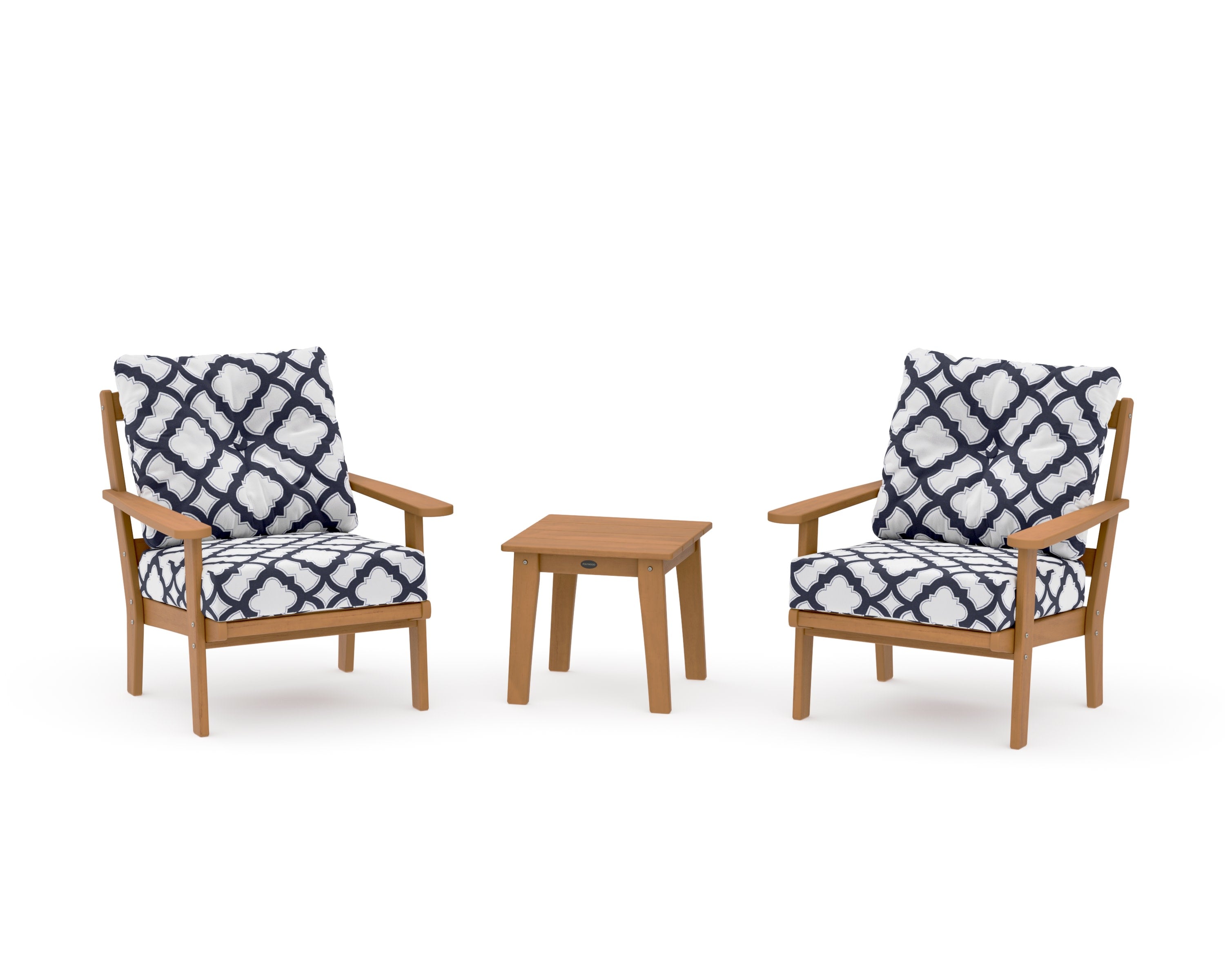 Mission 3-Piece Deep Seating Set in Natural / Trellis Navy