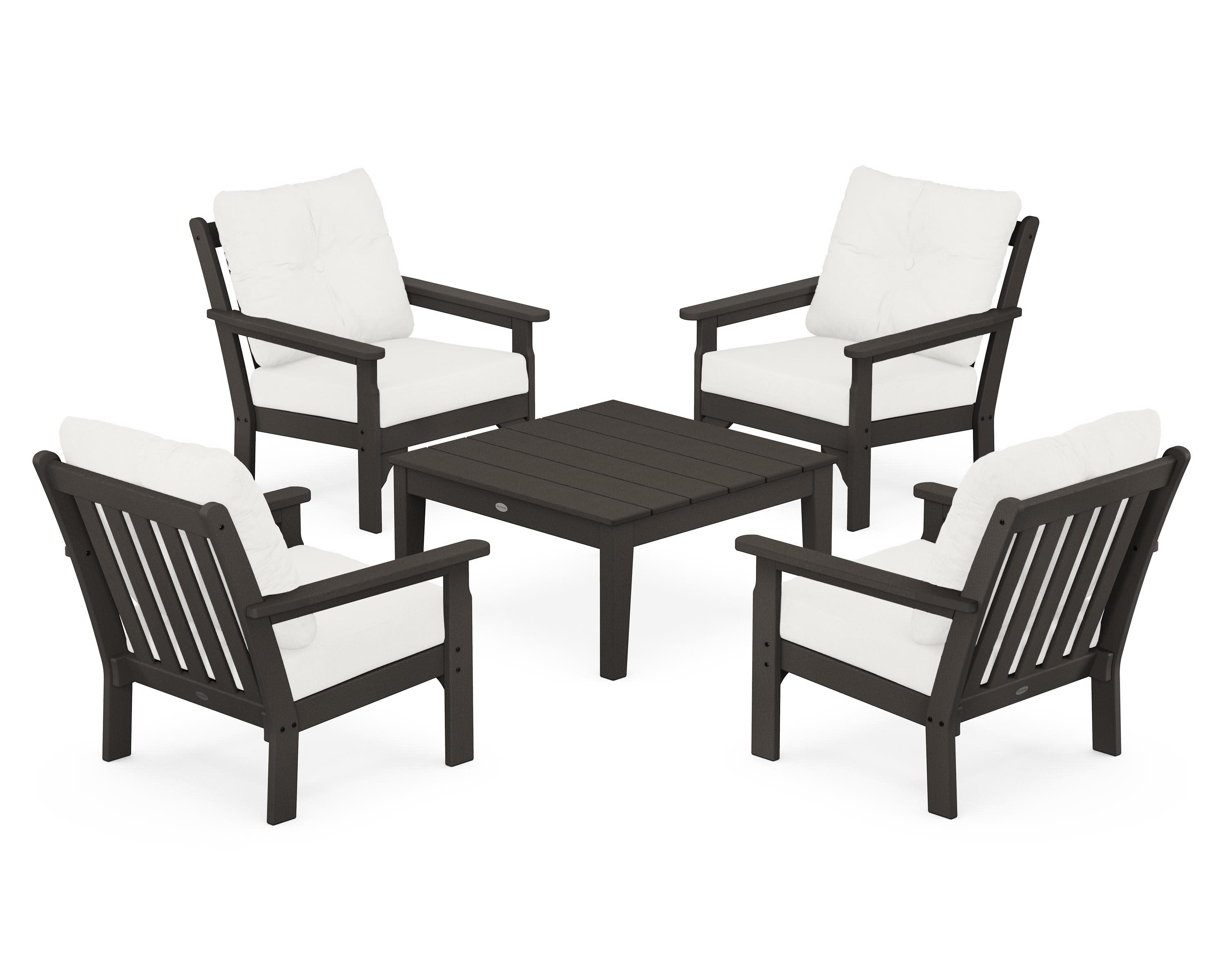 Vineyard 5-Piece Deep Seating Conversation Set in Vintage Coffee / Natural Linen
