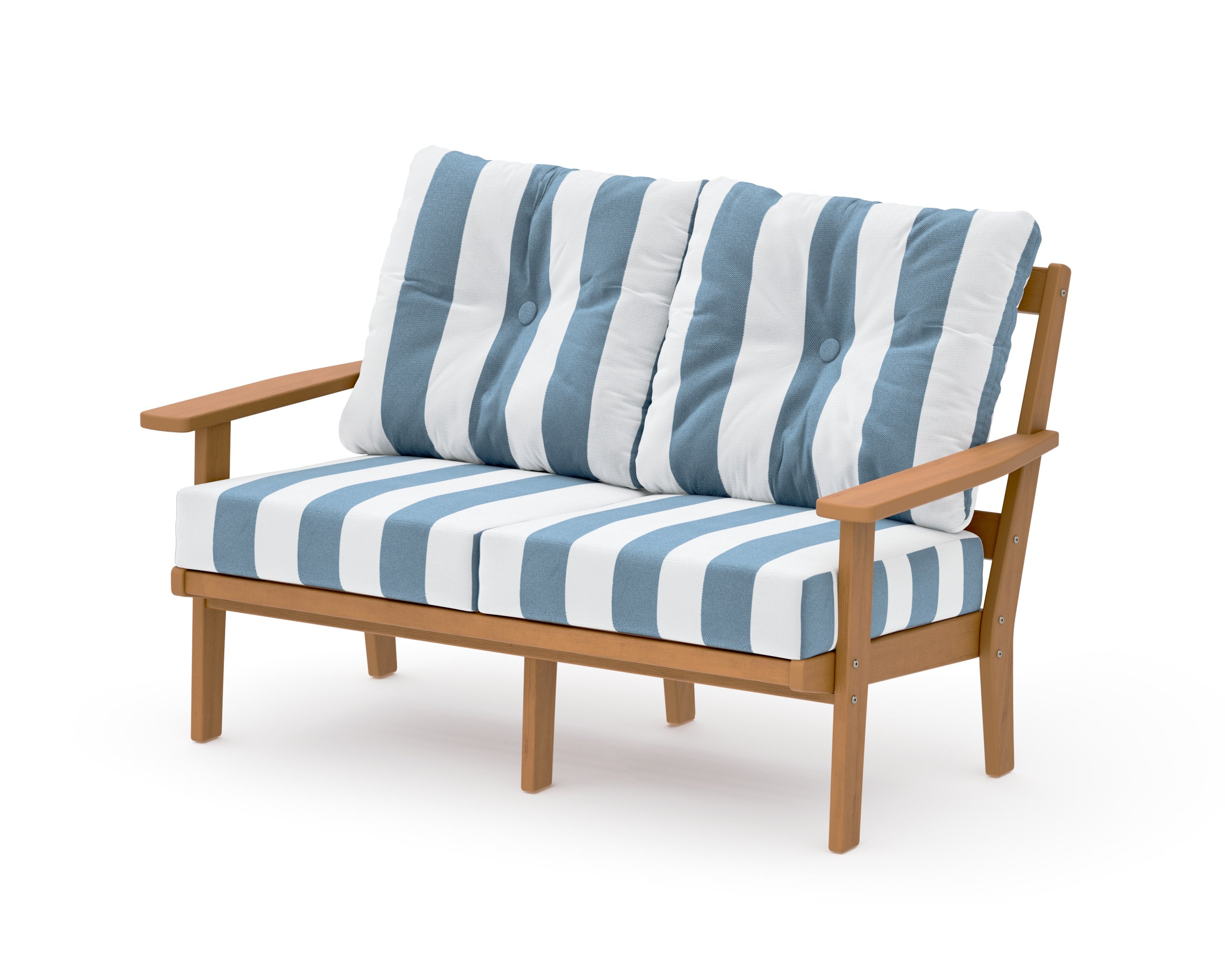 Prairie Deep SeatingLoveseat in Natural / Cabana Stripe Sky Blue