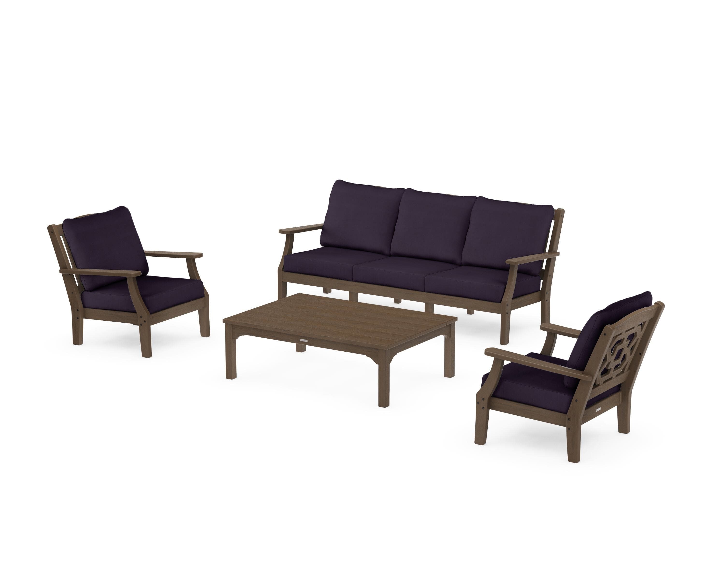 Chinoiserie 4-Piece Deep Seating Set with Sofa in Kona / Navy Linen