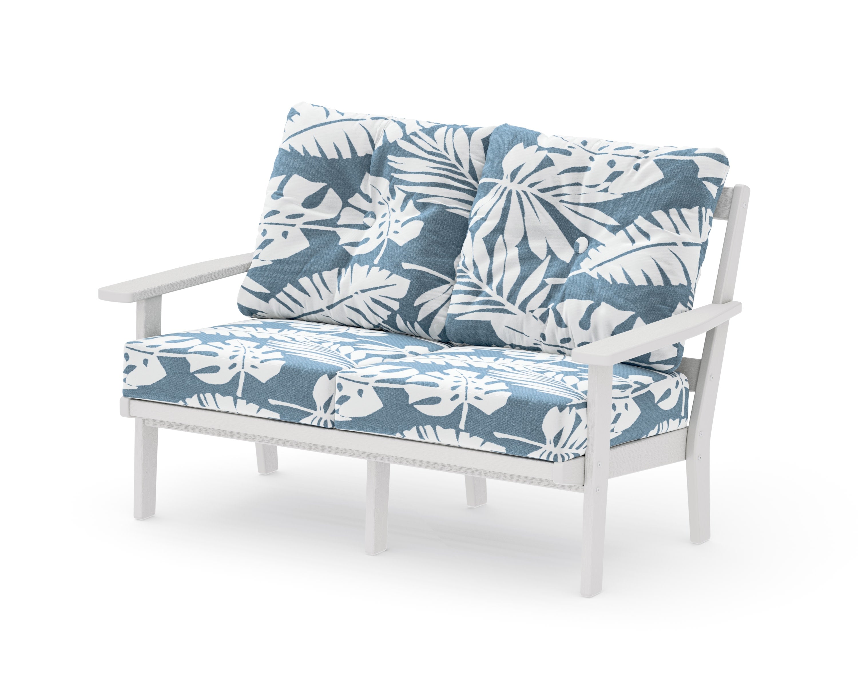 Prairie Deep SeatingLoveseat in Vintage White / Leaf Sky Blue
