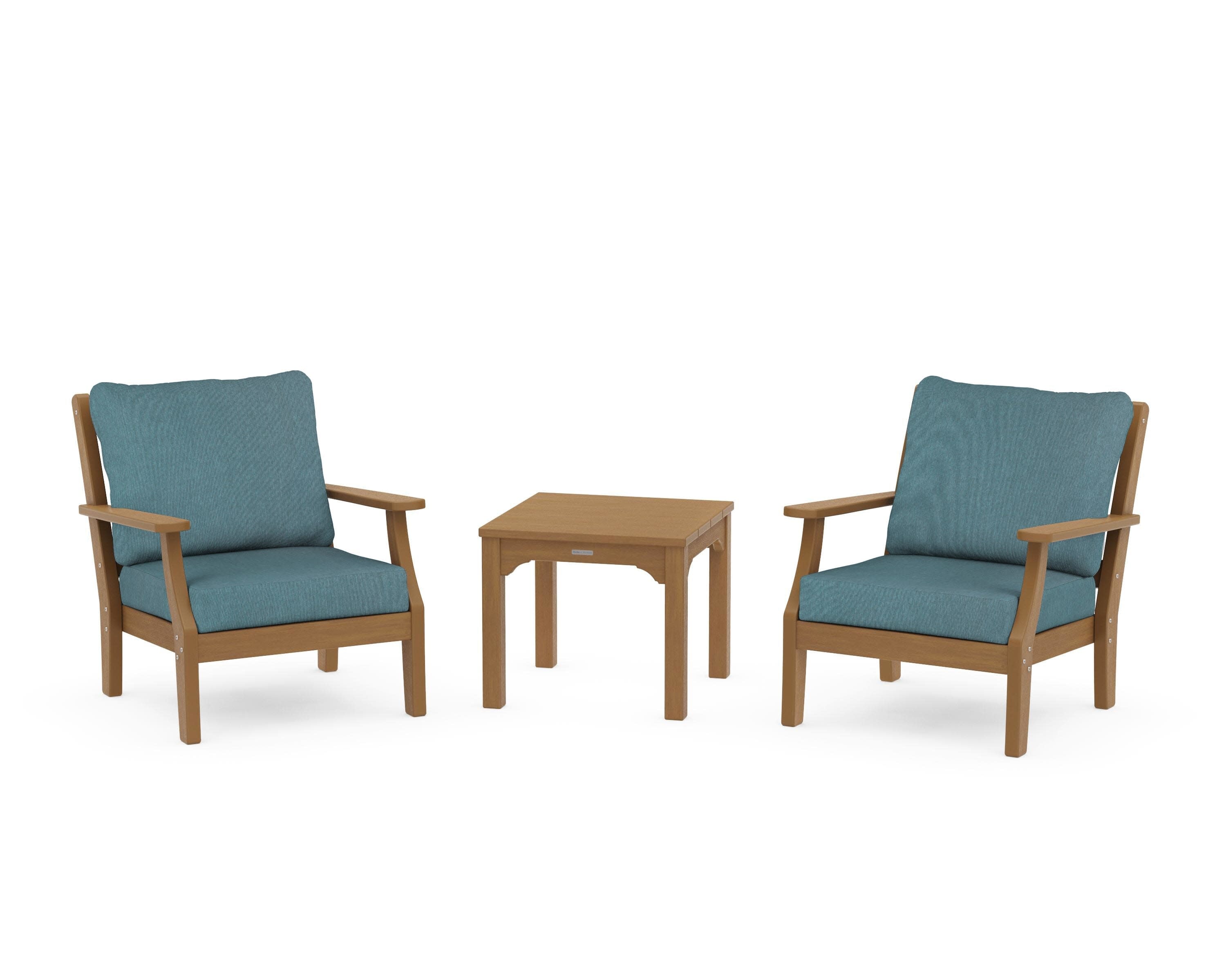 Chinoiserie 3-Piece Deep Seating Set in Natural / Ocean Teal