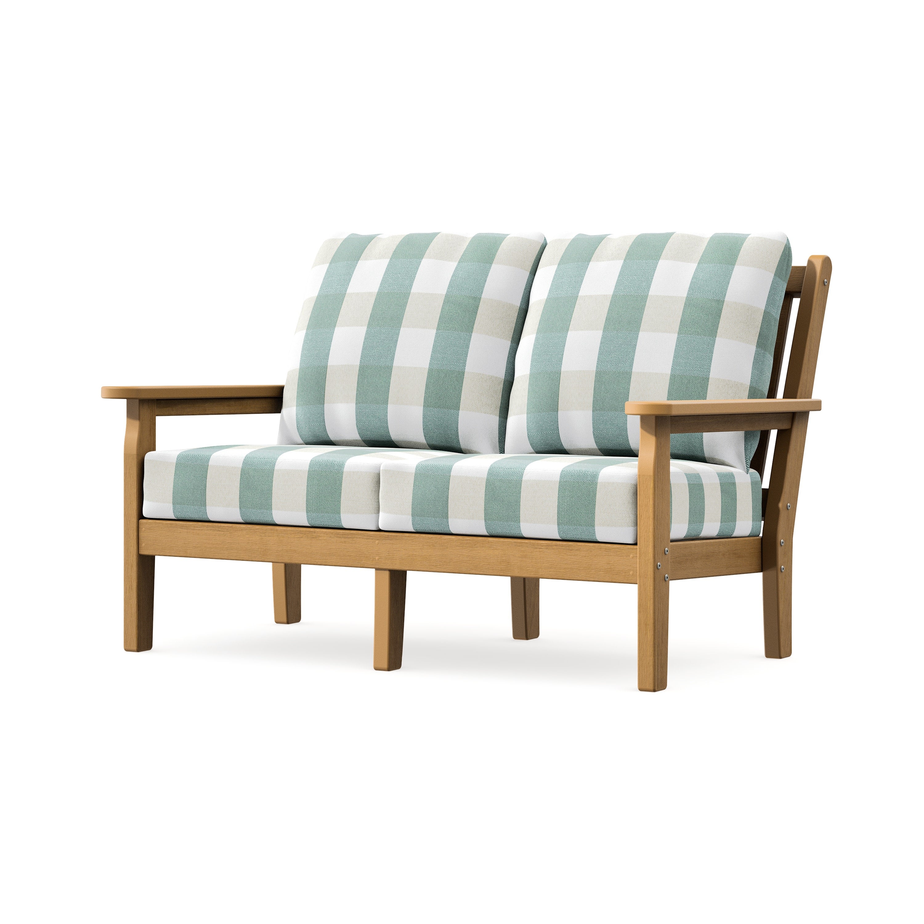 Chippendale Deep Seating Loveseat in Natural / Buffalo Plaid Glacier Spa