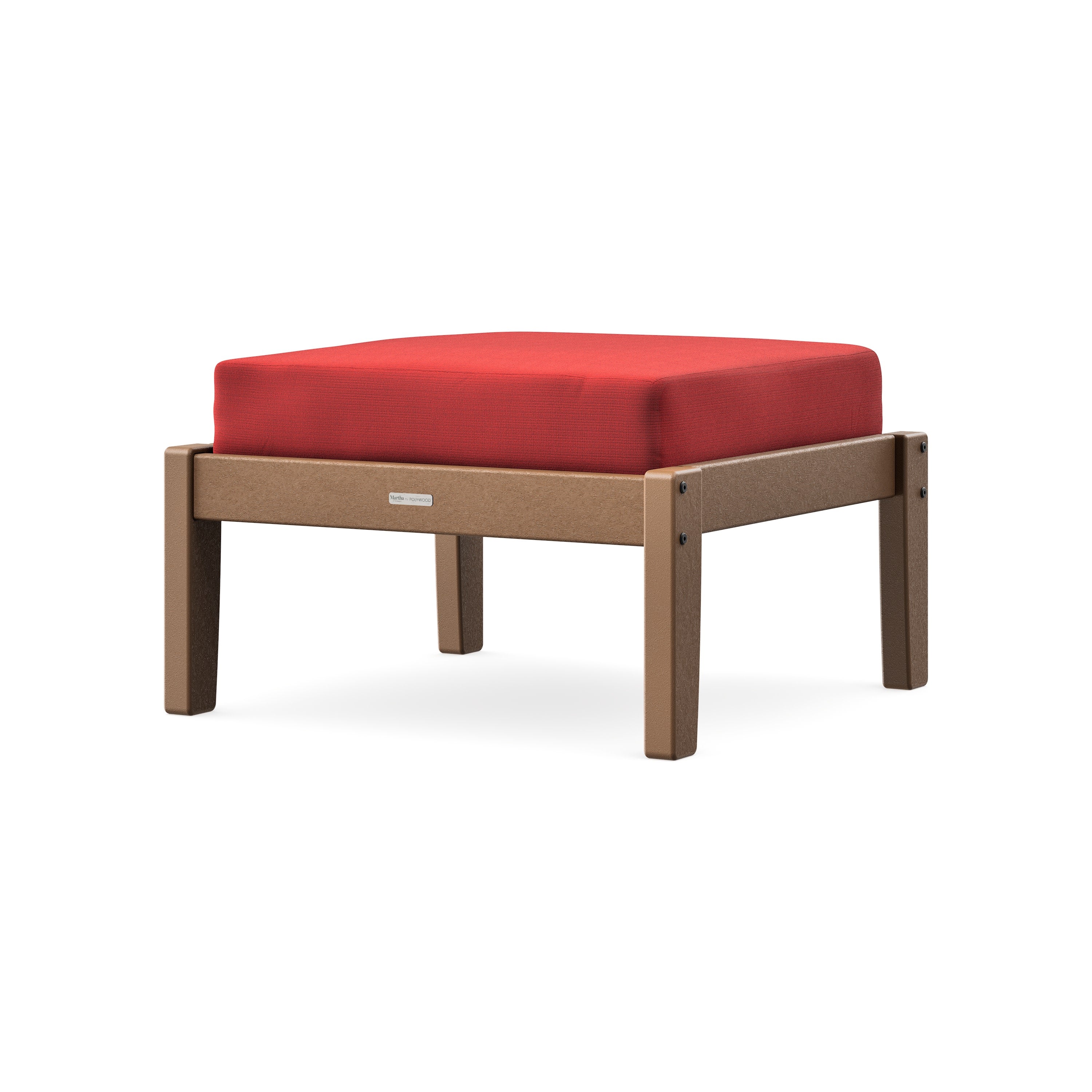 Chinoiserie Deep Seating Ottoman in Teak / Crimson Linen