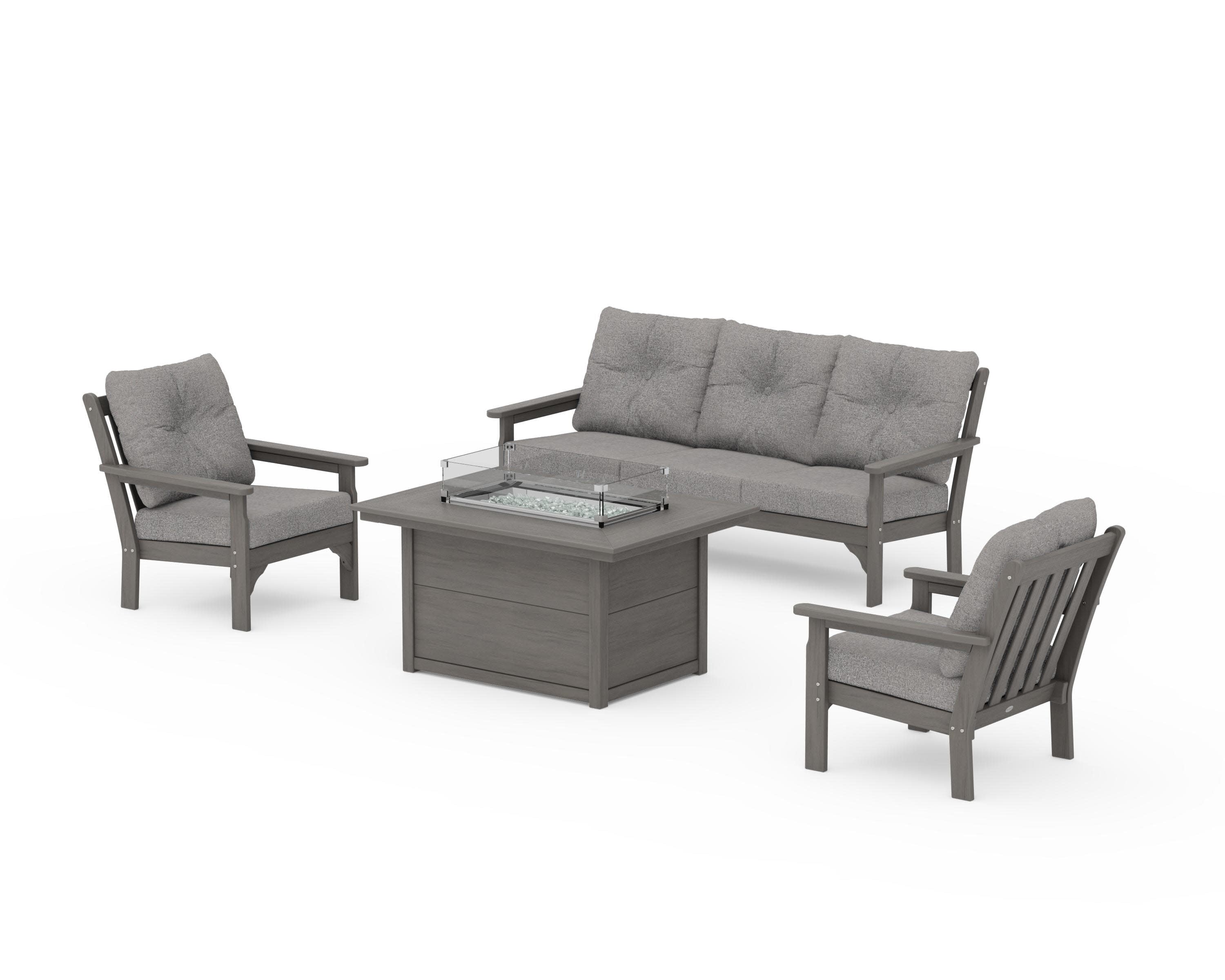 Vineyard Deep Seating Fire Pit Table Set in Driftwood / Grey Mist