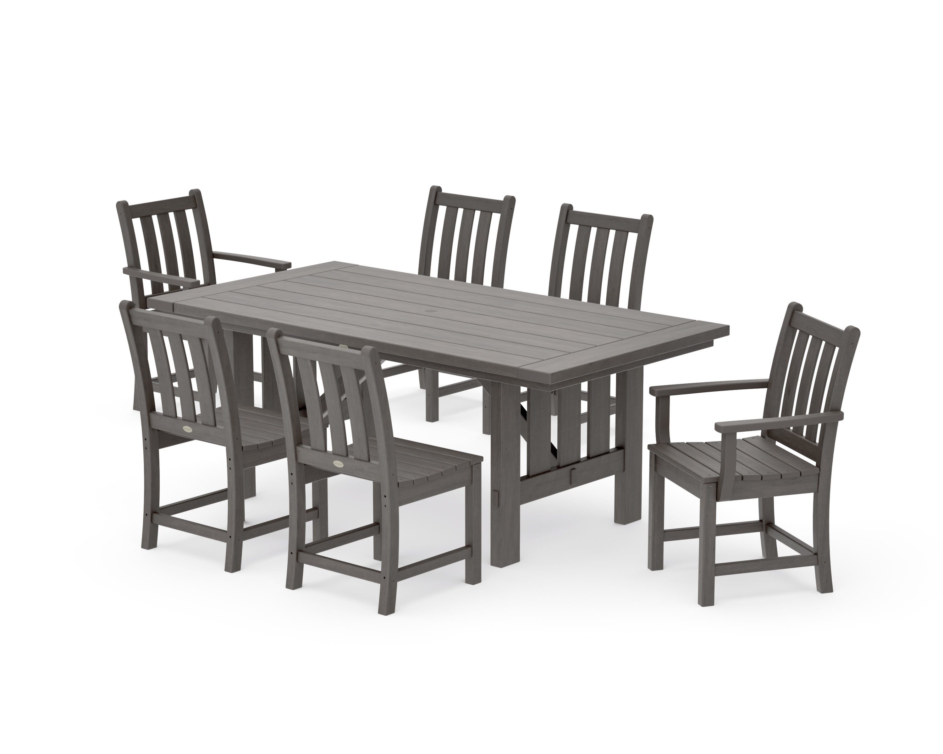 Traditional Garden 7-Piece Dining Set with Mission Table in Driftwood