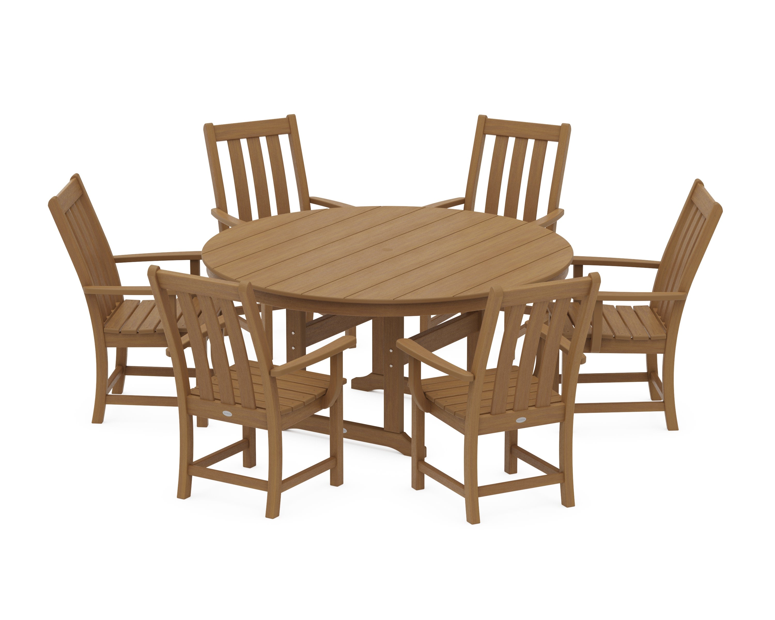 Vineyard 7-Piece Arm Chair Round Farmhouse Dining Set in Natural
