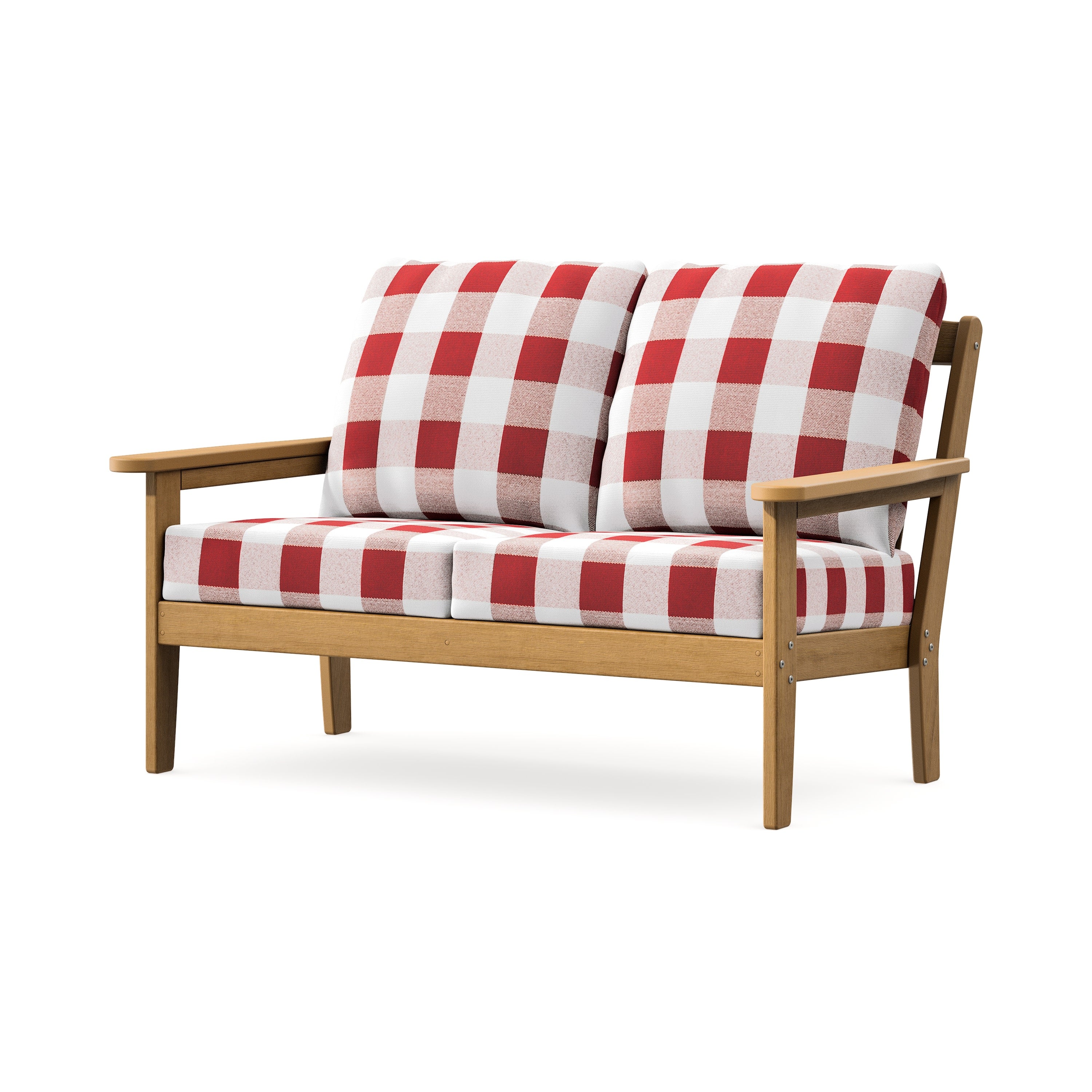 Cottage Deep Seating Loveseat in Natural / Buffalo Plaid Crimson