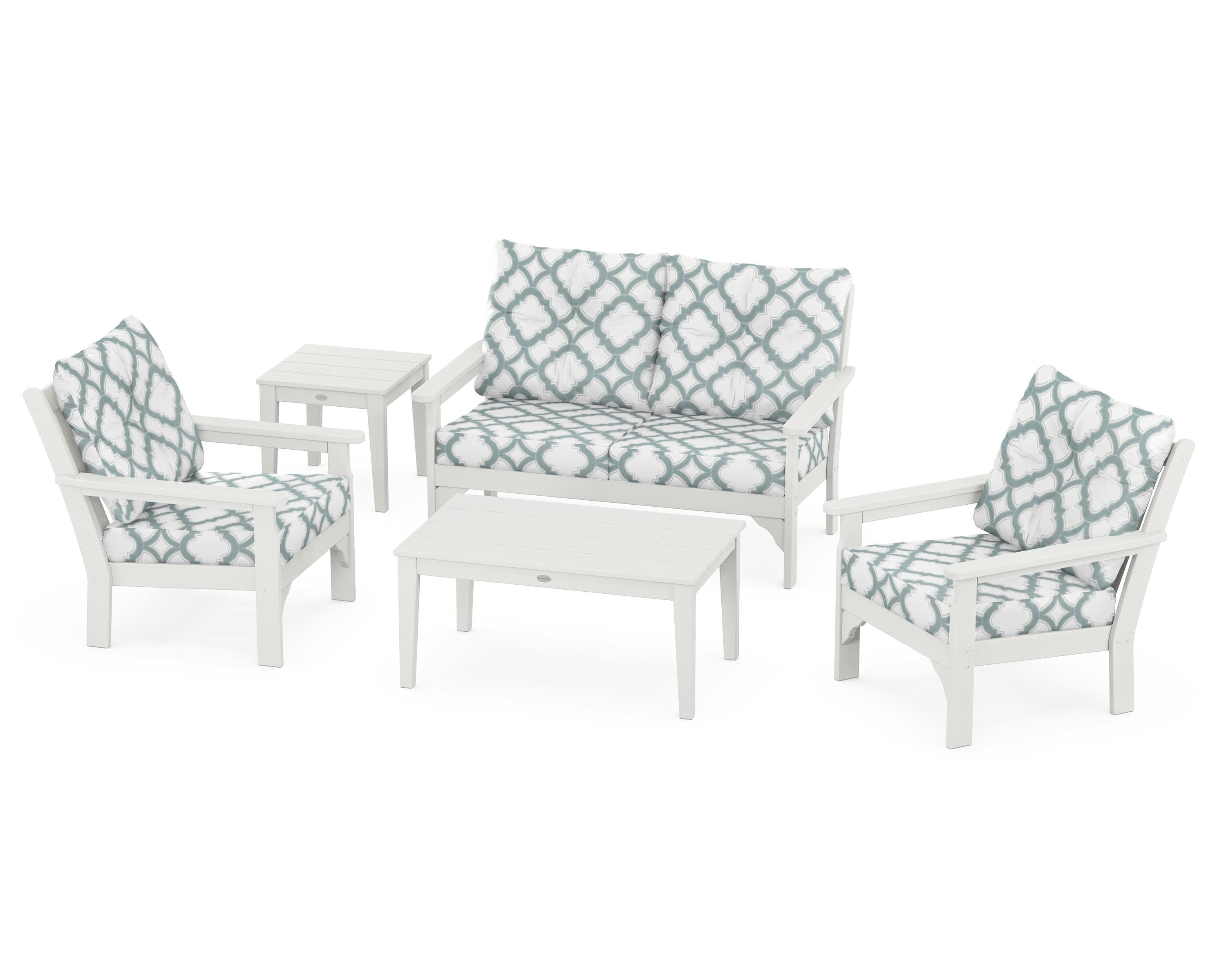 Vineyard 5-Piece Deep Seating Set in Vintage White / Trellis Glacier Spa